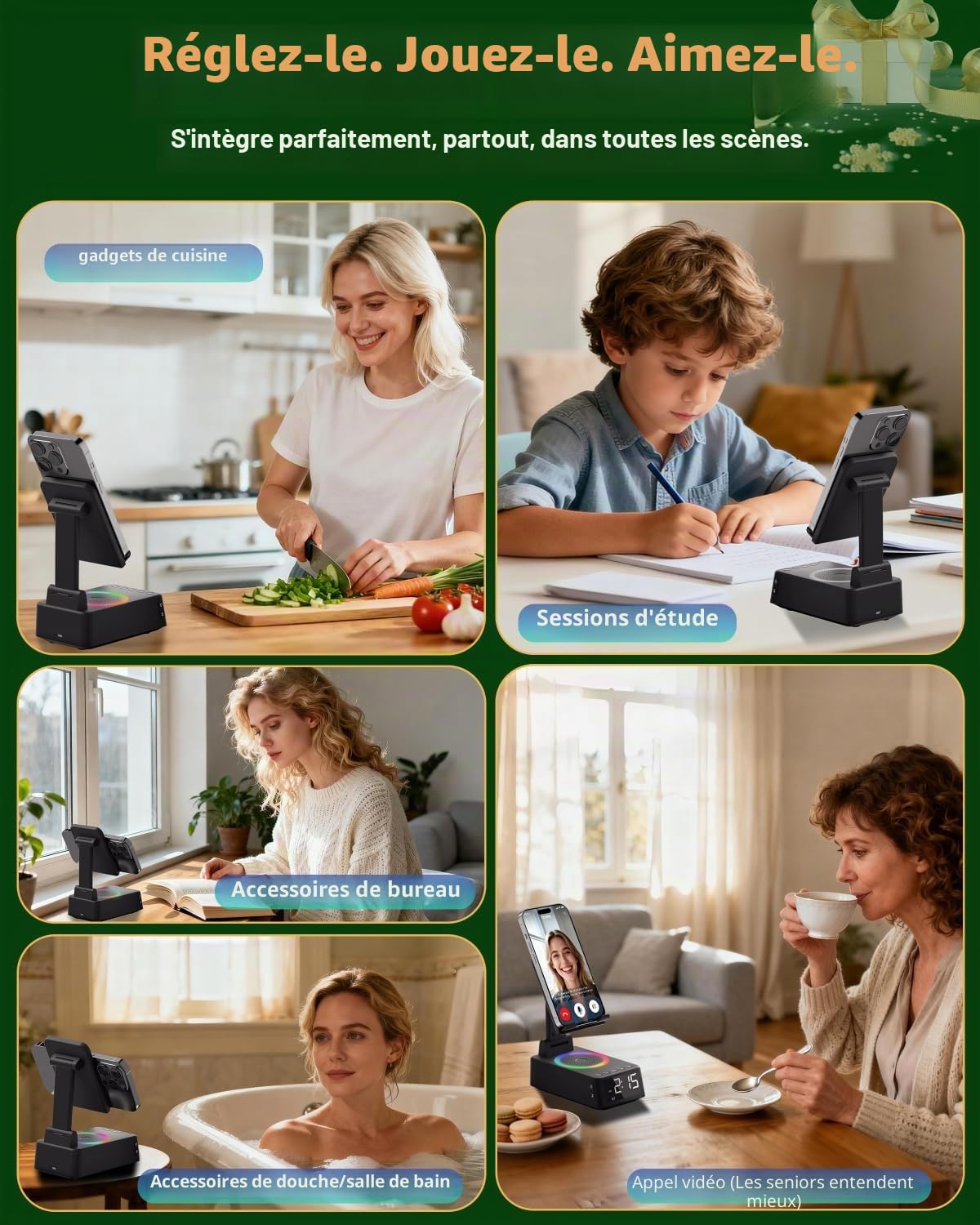 Cadeau Homme Enceinte Bluetooth Portable Réveil Support Téléphone | Machine à Bruit Blanc,20 Sons Apaisants,Idee Cadeau Original Anniversaire,Noël Utile Cadeau Homme,Femme,Papa,Fille,Garçon