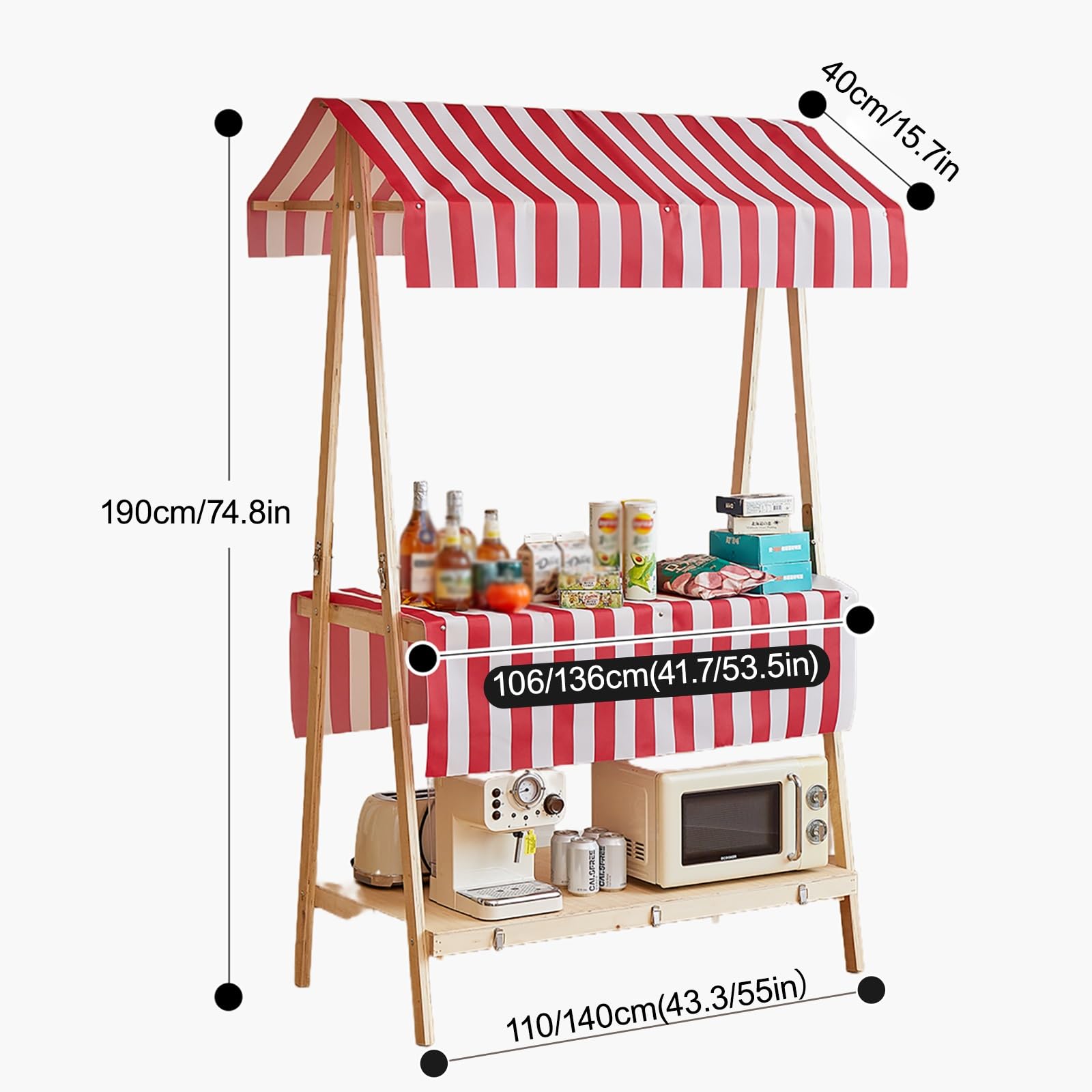 Carrello pieghevole portatile con tettoia, carrello distributore a 2 livelli e display per chioschi per cibo di strada e mercati, giallo A, 140 cm / 55in, ideale per eventi all'aperto