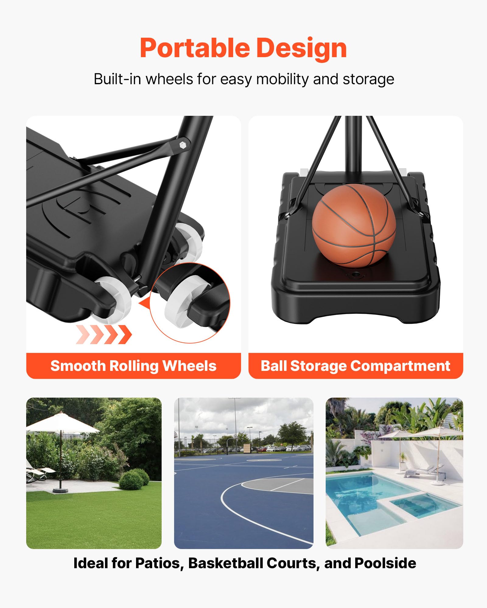 VEVOR Panier de Basket-Ball sur Pied Hauteur Réglable de 1,6 à 2,1 m, But de Basketball Mobile avec Roues, Système de Cerceau Panneau et Filet en Nylon pour Basket, pour Terrasse Extérieur Intérieur