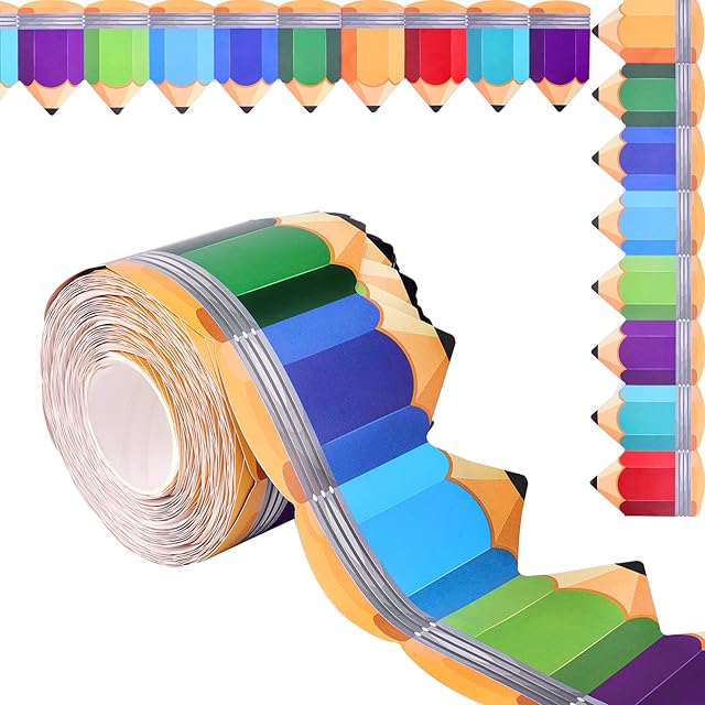 AIEX Pencils Border Trim,66ft/20m Bulletin Board Borders Colorful Back-to-School Decoration Borders for Classroom School Bulletin Board Blackboard