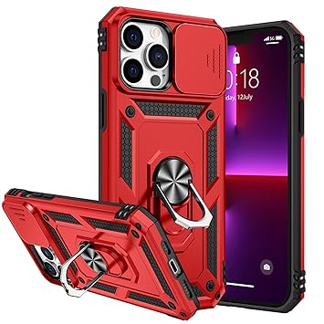 Goton Compatible for 13 Pro Max 6.7 Case 2021 with Camera Cover & Kickstand,Slide Lens Protector Rotate Ring Stand