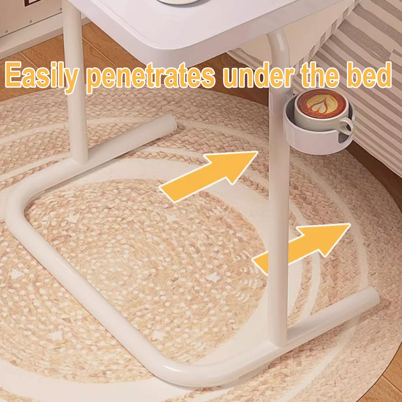 Mesa Portatil Ordenador con Ruedas Mesa Inclinable Material del Marco De Metal Mesa Auxiliar Forma C Mesa Alta Lateral Ayuda Mayores Cama Y Silla De Ruedas(White)