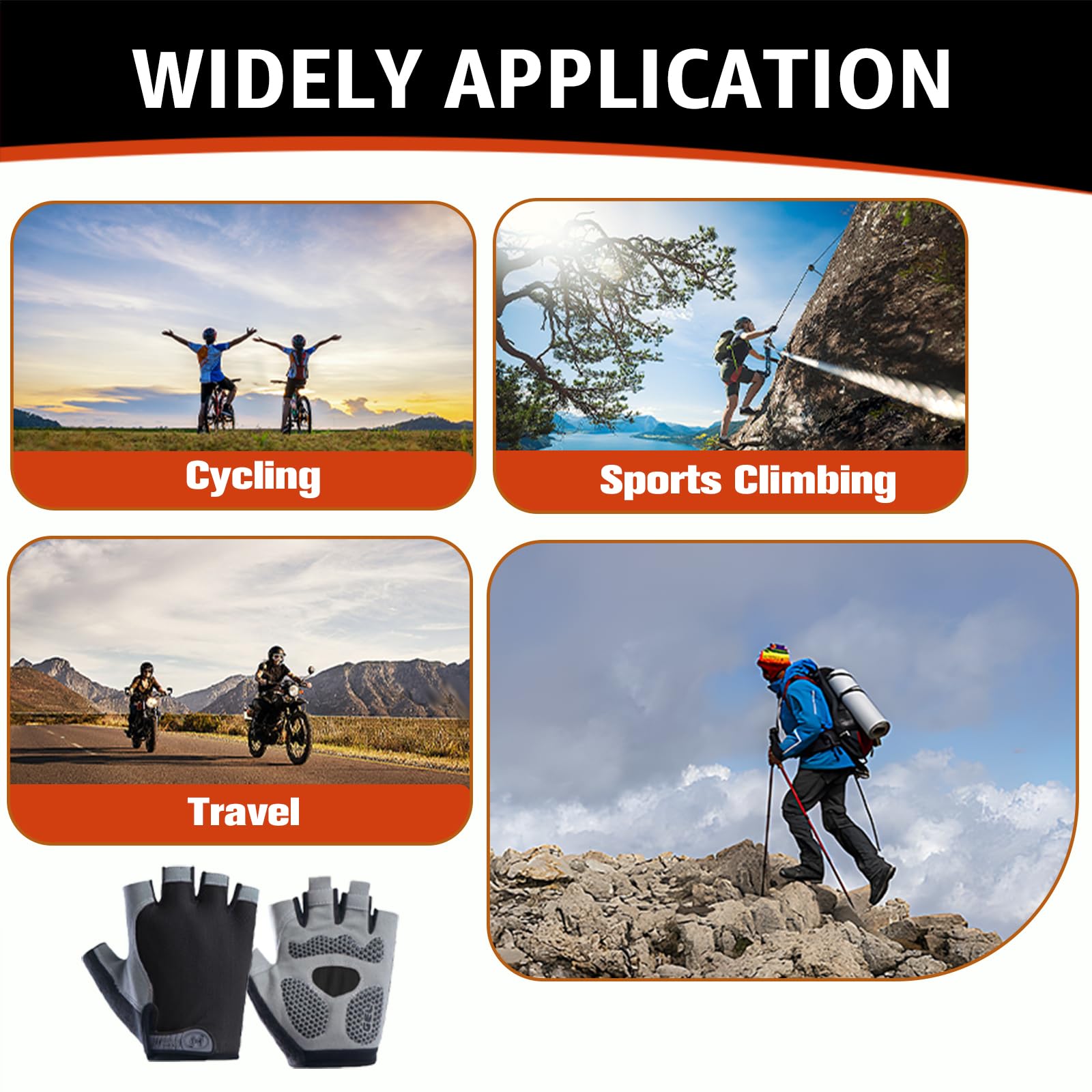 Gants Cyclisme Demi-Doigts, Protection Paume Silicone, Antidérapants Absorbant Chocs Respirant pour VTT Gym