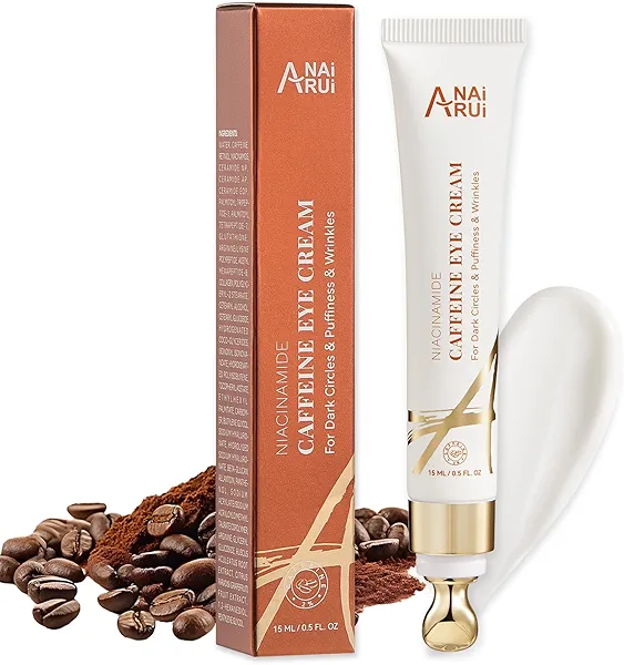 ANAI RUI Caffeine Eye Cream, Niacinamide Eye Cream for Dark Circles and Puffiness, Anti Aging & Friming Eye Cream with Eye Roller, Caffeine Under Eye Cream for Puffy Eyes, Bag Treatment 0.5