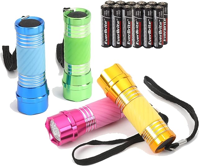 EverBrite 4-Pack LED Flashlight Mini Torch, 90mm Small Torches, Colorful Glow in Dark Torch Light,Camping Hiking Outdoors Party-Lightweight, Batteries Included