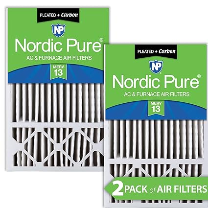 Nordic Pure 16x25x5 (4-3/8 Actual Depth) MERV 13 Plus Carbon Honeywell Replacement AC Furnace Air Filters, Box of 2