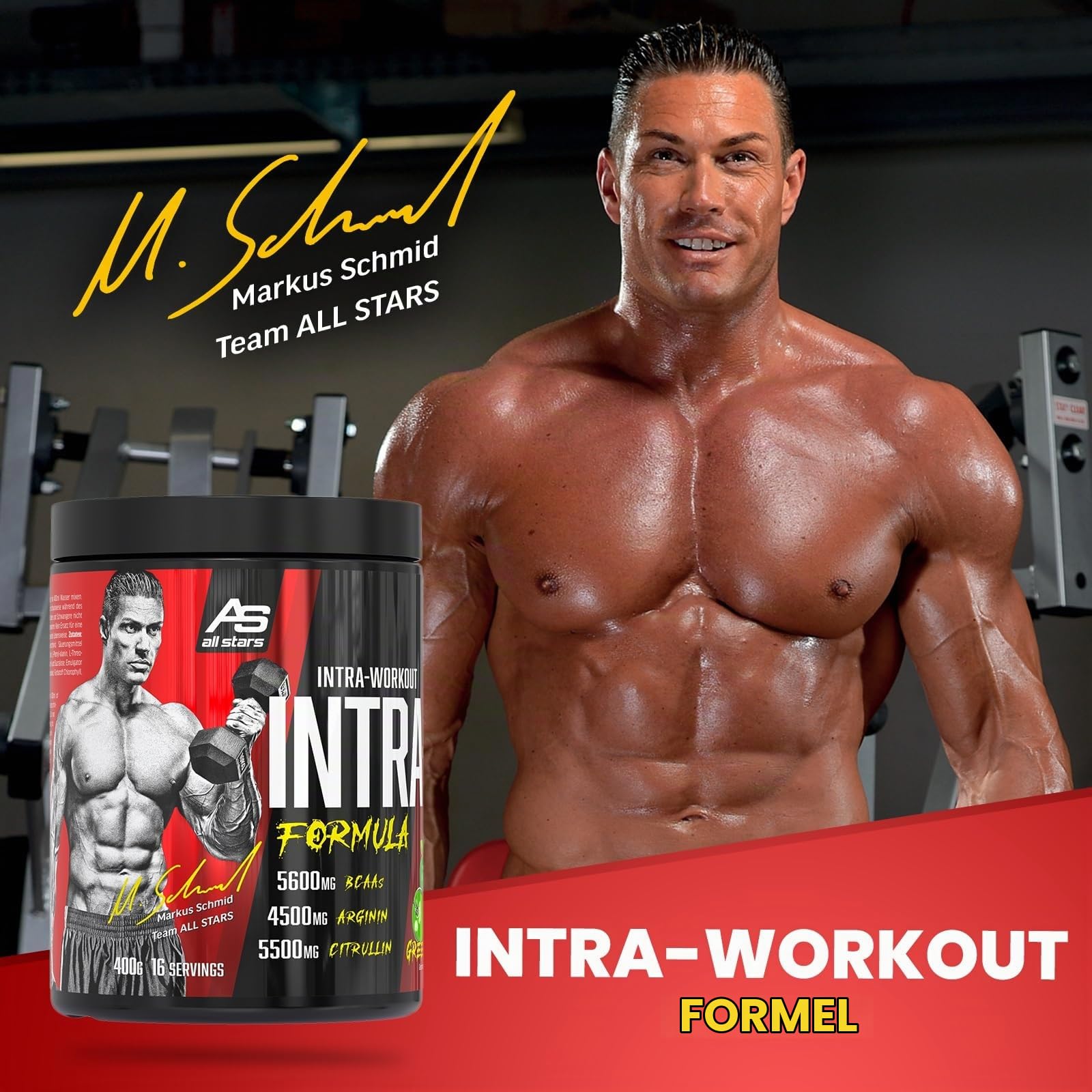 ALL STARS Intra-X Markus Schmid Edition Intraworkout 400g Green Apple | Workout Booster mit 10.000mg Citrullin-Arginin, 4550mg EAAs und 5600mg BCAAs, Nahrungsergänzung fürs Training