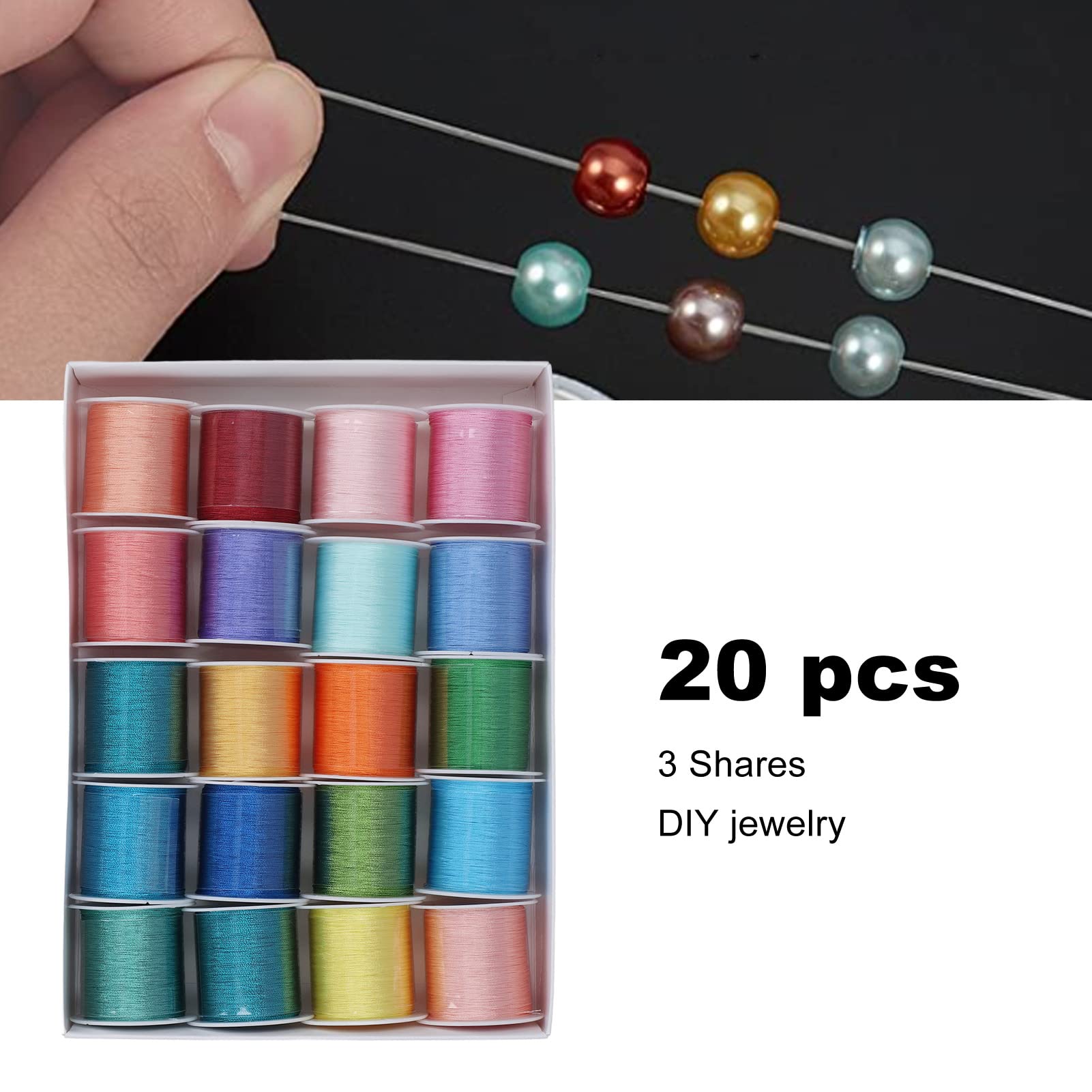 20 Unidades de cordón para Pulseras, 328 pies cortables, 0,2 mm, cordón de poliéster de 3 Hilos para ensartar Cuentas, cordón elástico para fabricación de Joyas con Cuentas de