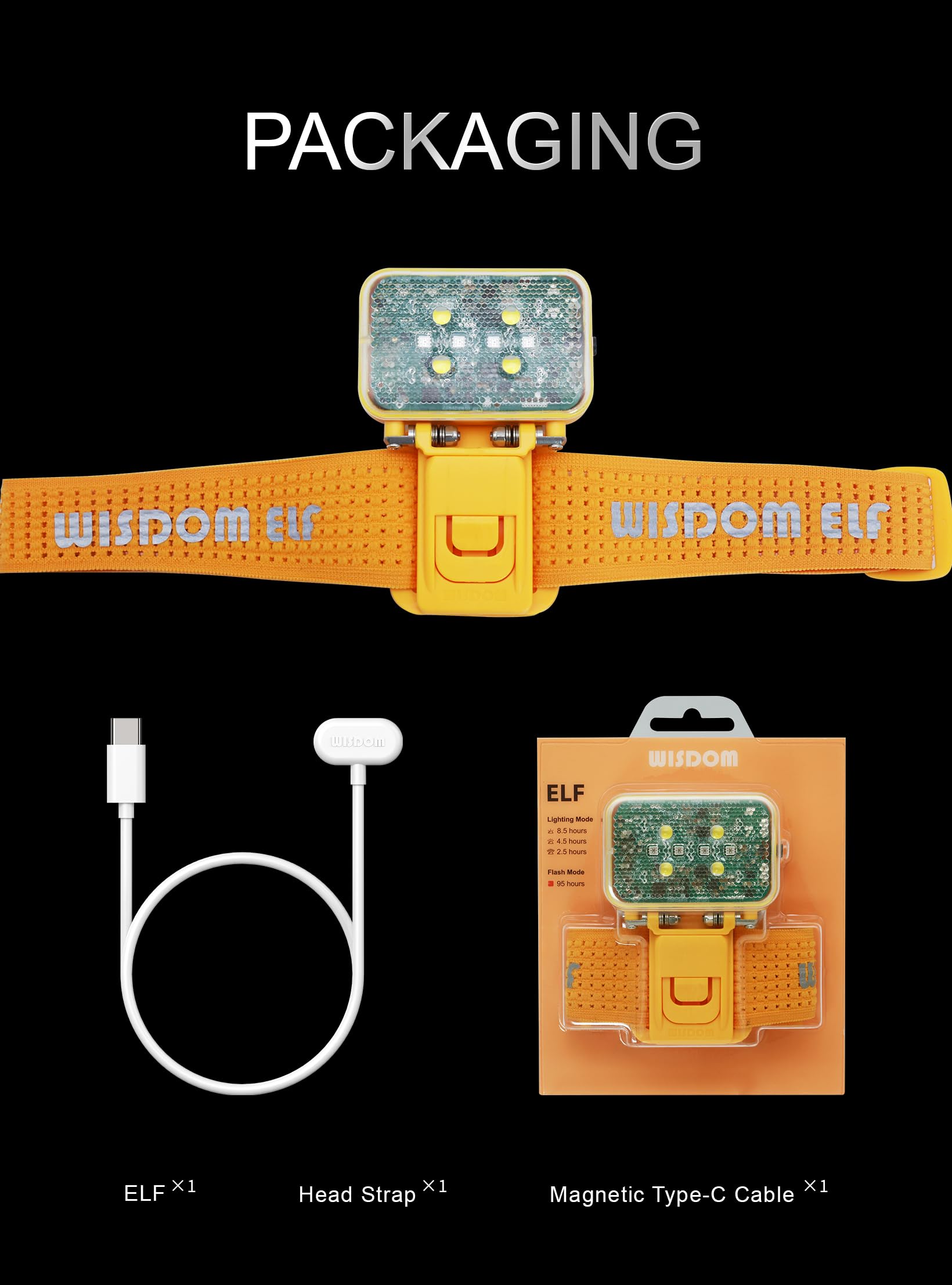 WISDOM ELF lekka przemysłowa lampa czołowa, ładowalna, 315 lumenów, z czerwonym oświetleniem stroboskopowym, do prac przemysłowych, biwakowania, wędrówek, polowania