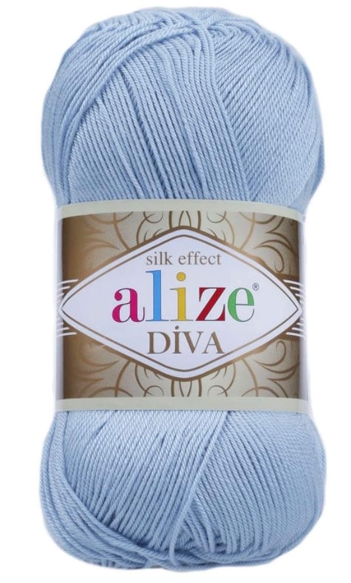 AlizeDiva Silk Effect 100% Microfiber Acrylic Yarn 1 Ball skeins 100gr 383yds Color (350 - Sea Blue)