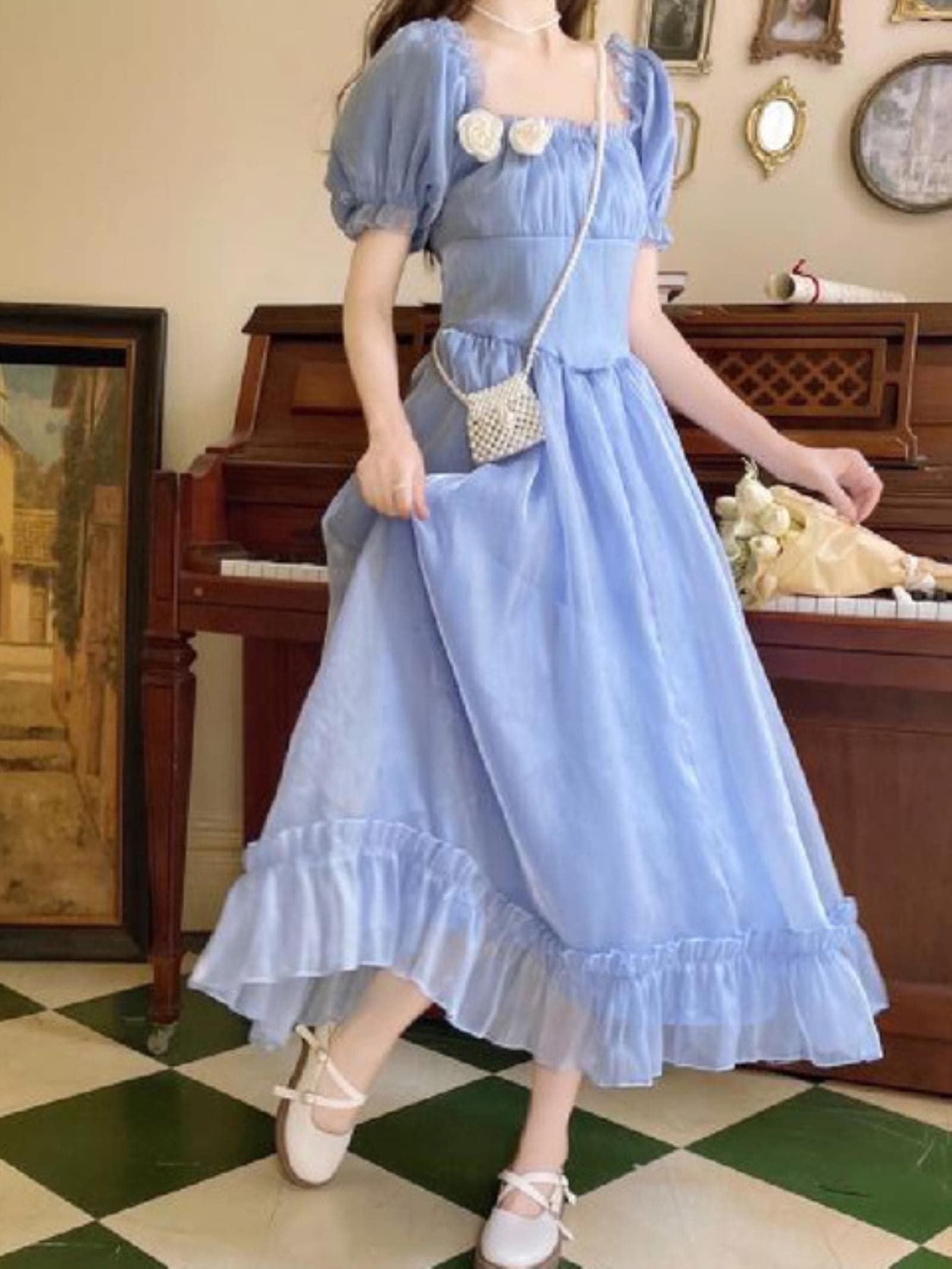 blue dress korean style Charl Blue Cowl Neck Mini Dress