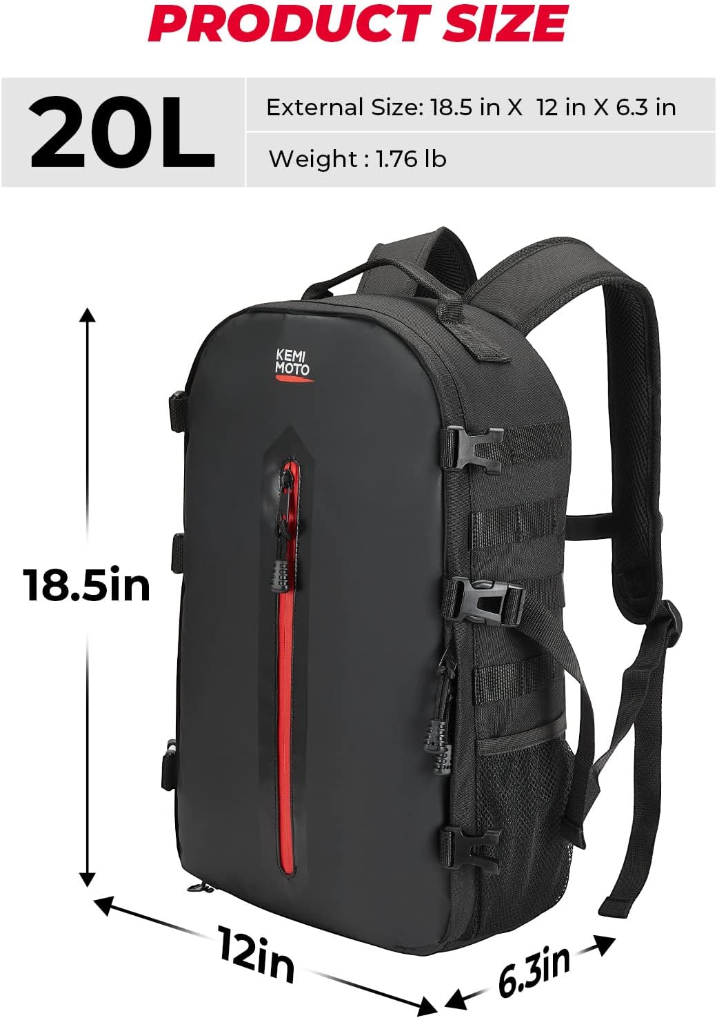 KEMIMOTO Motorcycle Helmet Backpack, 20L Storage Bag with Expandable Hidden Net for Full Face Helmet, Riding & Daily Commute Gift for Men