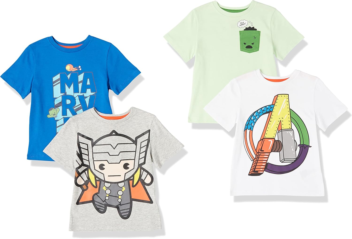 Amazon Essentials Disney | Marvel | Star Wars Boys and Toddlers' Short-Sleeve T-Shirts (Previously Spotted Zebra), Multipacks 4 Marvel Iconslogo Medium