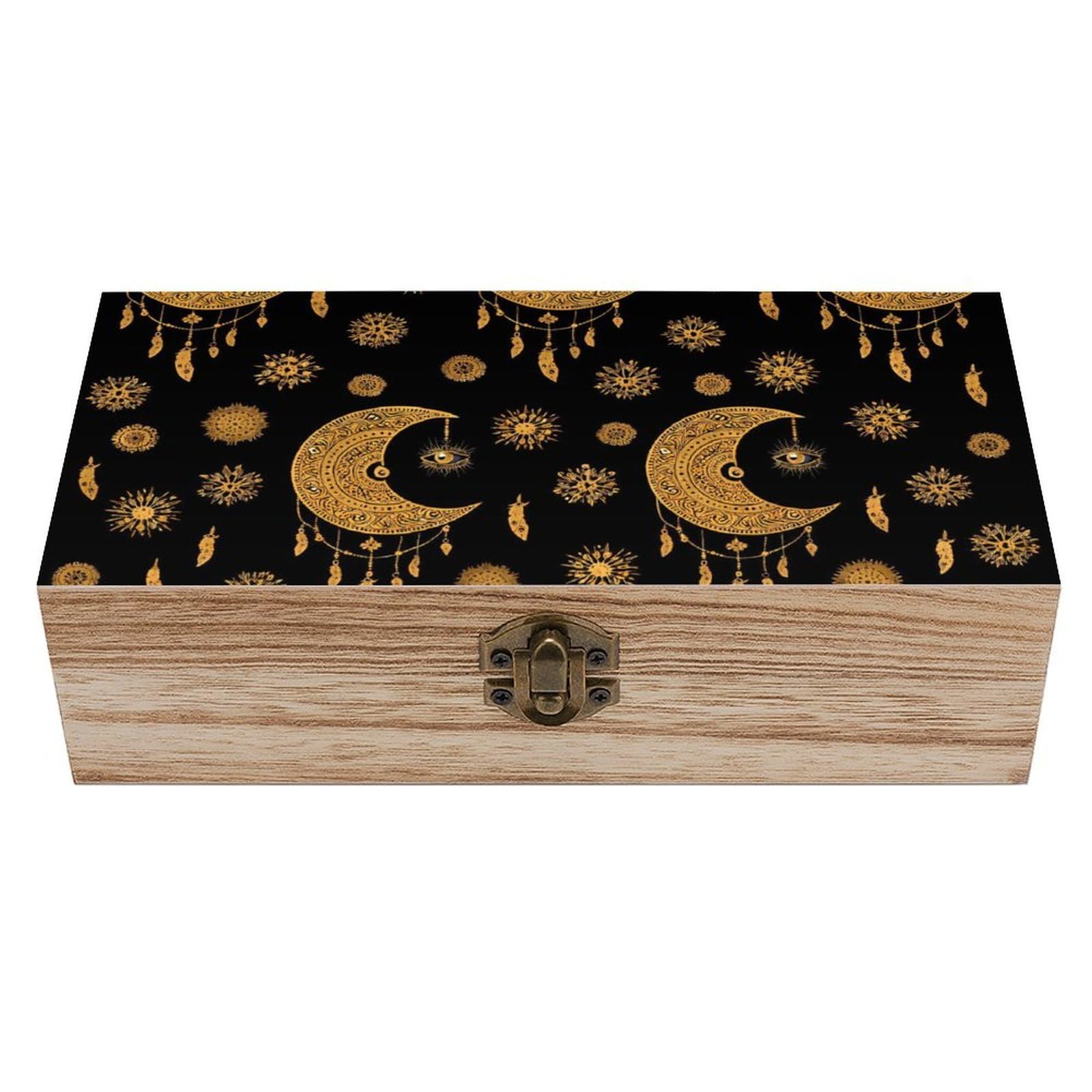 HLBSDM Mandala Boho Crescent Moon Sun Dream Catcher Wooden Storage Box