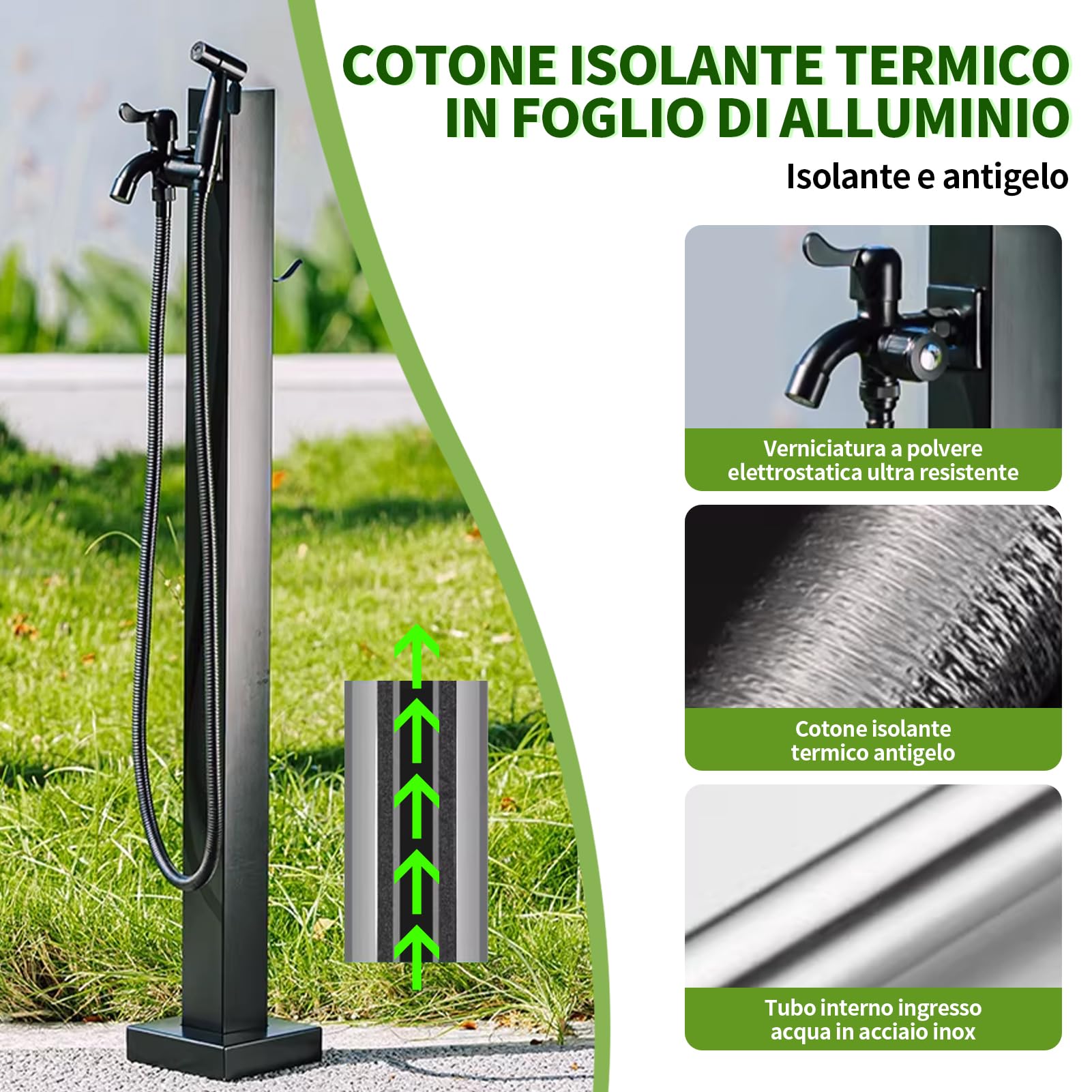 Robinet d'Extérieur Vertical en Acier Inoxydable, fontana da giardino esterno, Design Moderne et Élégant, Hauteur 60cm ou 95cm, Antigel Intégré, Pour Jardin, Terrasse, Villa