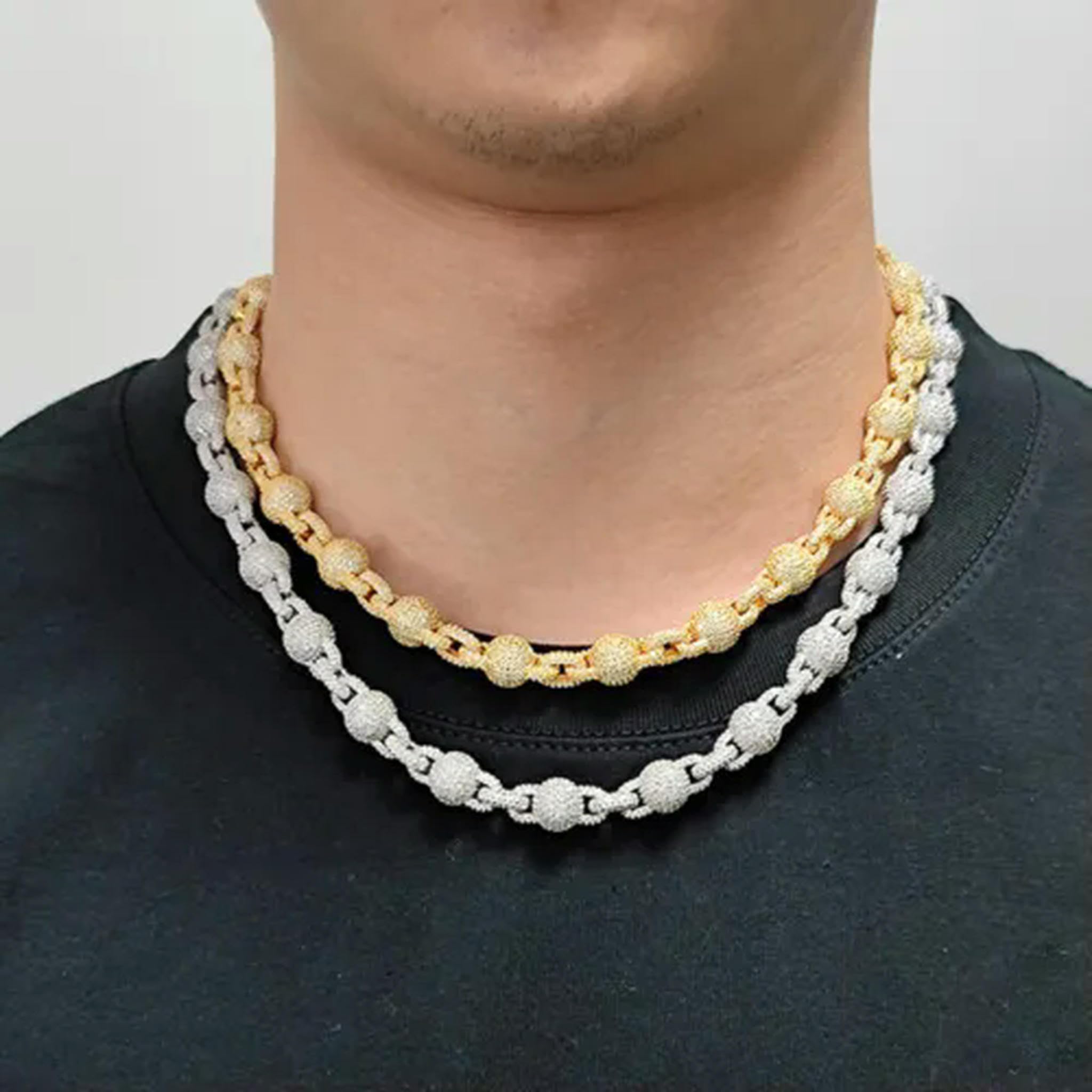 LLXYWJ Neue 10mm Hip Hop Perlen Kette Halskette Armbänder 5A Zirkon Herren