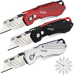 KATA 3-Pack Heavy Duty Box Cutter Folding Utility Knife With Zinc Alloy Body,Quick Change Blades, Lock-Back Design,Extra 1...