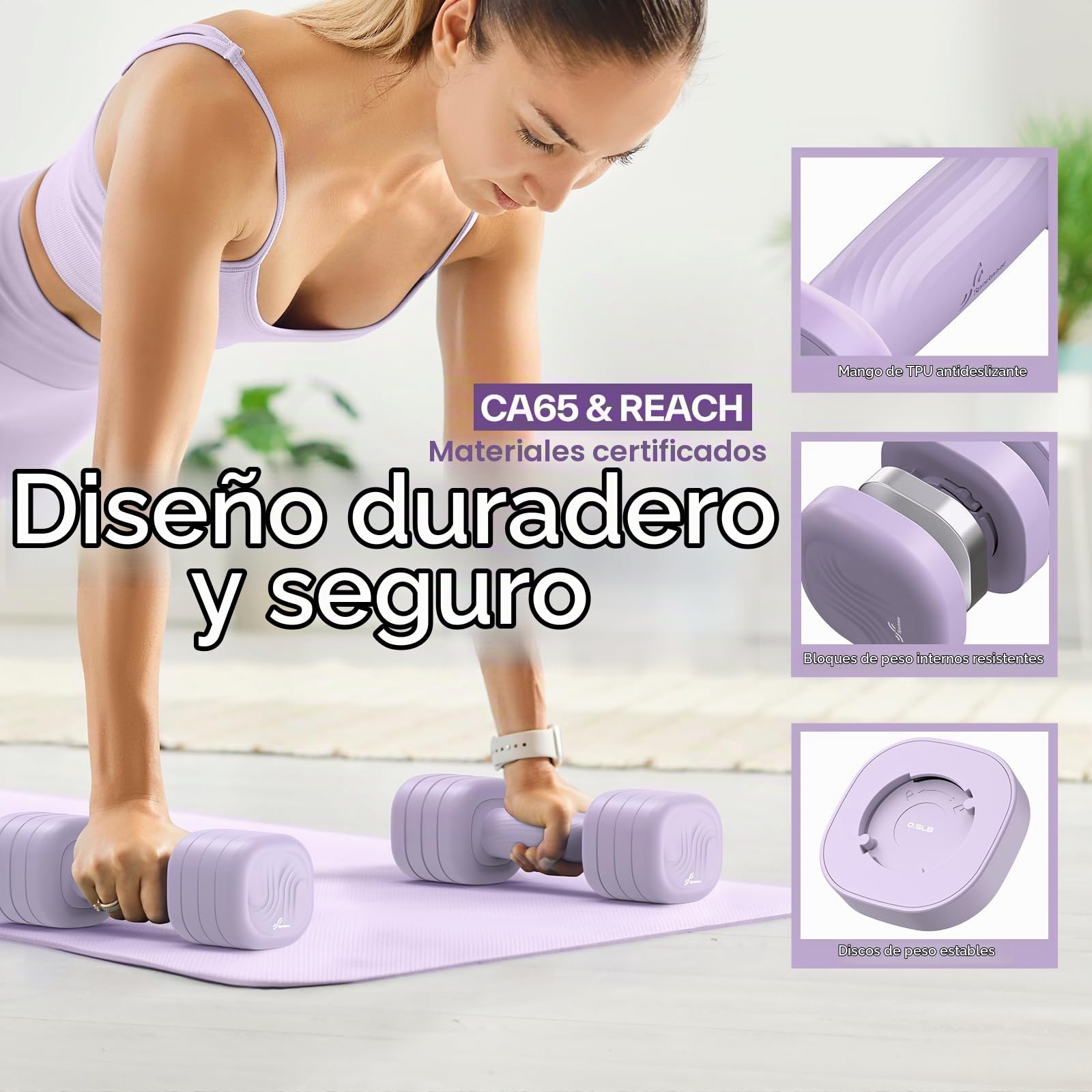 Sportneer Juego de mancuernas ajustables para mujer (1-2,5 kg cada una) - Juego de mancuernas 4 en 1 con agarre de TPU antideslizante, pesas para mujeres, gimnasio en casa, fitness, de