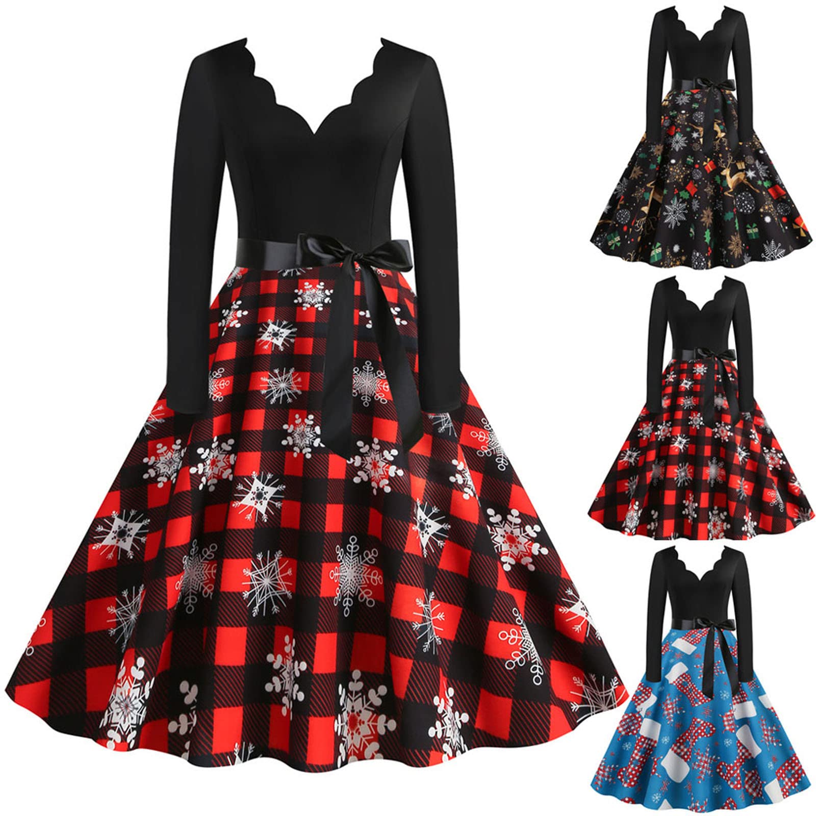 Generisch Weihnachtskleid Damen Weihnachtsoutfit Kleid