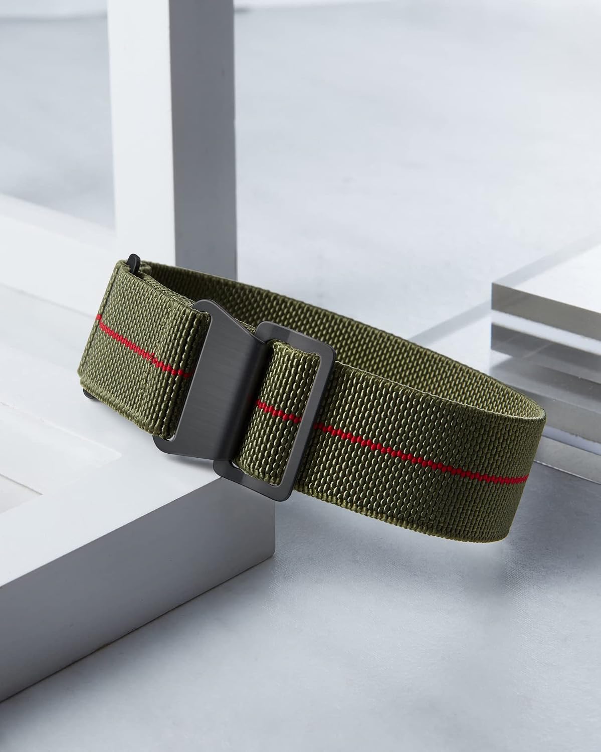 BINLUN Elastic Nylon Watch Band 18mm 20mm 22mm Marine Nationale Fabric Military Parachute Replacement Watch Strap Men Women Silver & Black Buckle - Upgraded Hook-and-Loop Buckle image 3