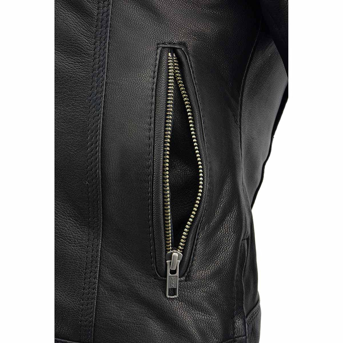 Milwaukee Leather MLL2551 Womens Scooter Black Leather Vented Lightweight Triple Stitch Motorcycle Jacket — view 2