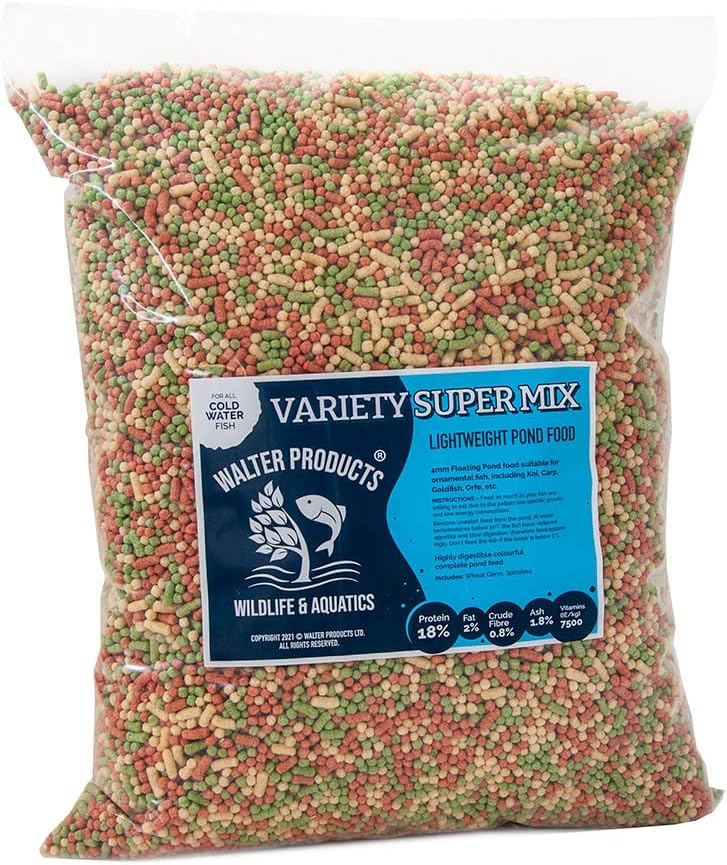 Walter Products Variety Super Mix 10L Refill Bag – Premium Coldwater Pond Fish Food with Wheat Germ & Spirulina for Clear Water & Healthy Fish