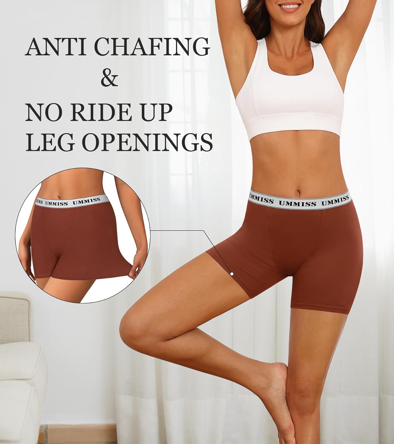 UMMISS Womens Boxer Briefs Underwear Boy Shorts Cotton Underwear Soft Anti Chafing Ladies Panties 4 Pack - Image 7