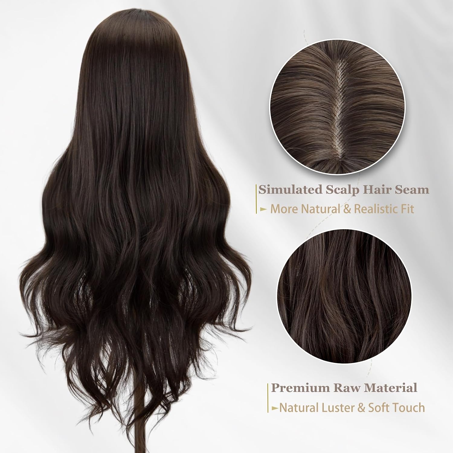 STYLER Brown Middle Part Wig with Bangs for Women -26 Inch Long Wavy Brown Wigs Synthetic Heat Resistant Hair Natural Looking Wigs for Daily Use Halloween Christmas Cosplay Party
