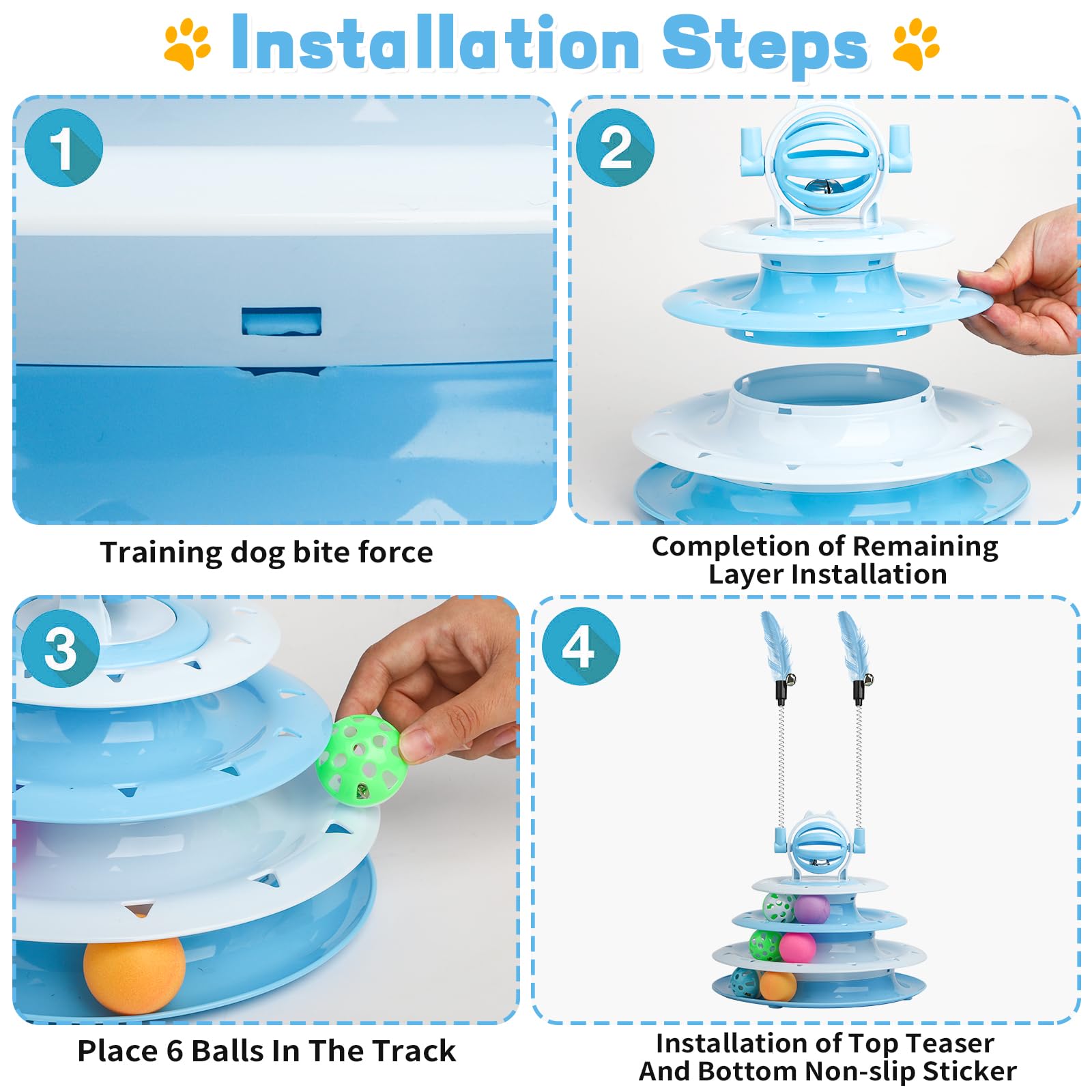 LALAKATS Juguetes para gatos de interior, juguetes interactivos para gatos, rompecabezas para gatos, juguete de bola para gatos con 2 teasers para gatos, color azul