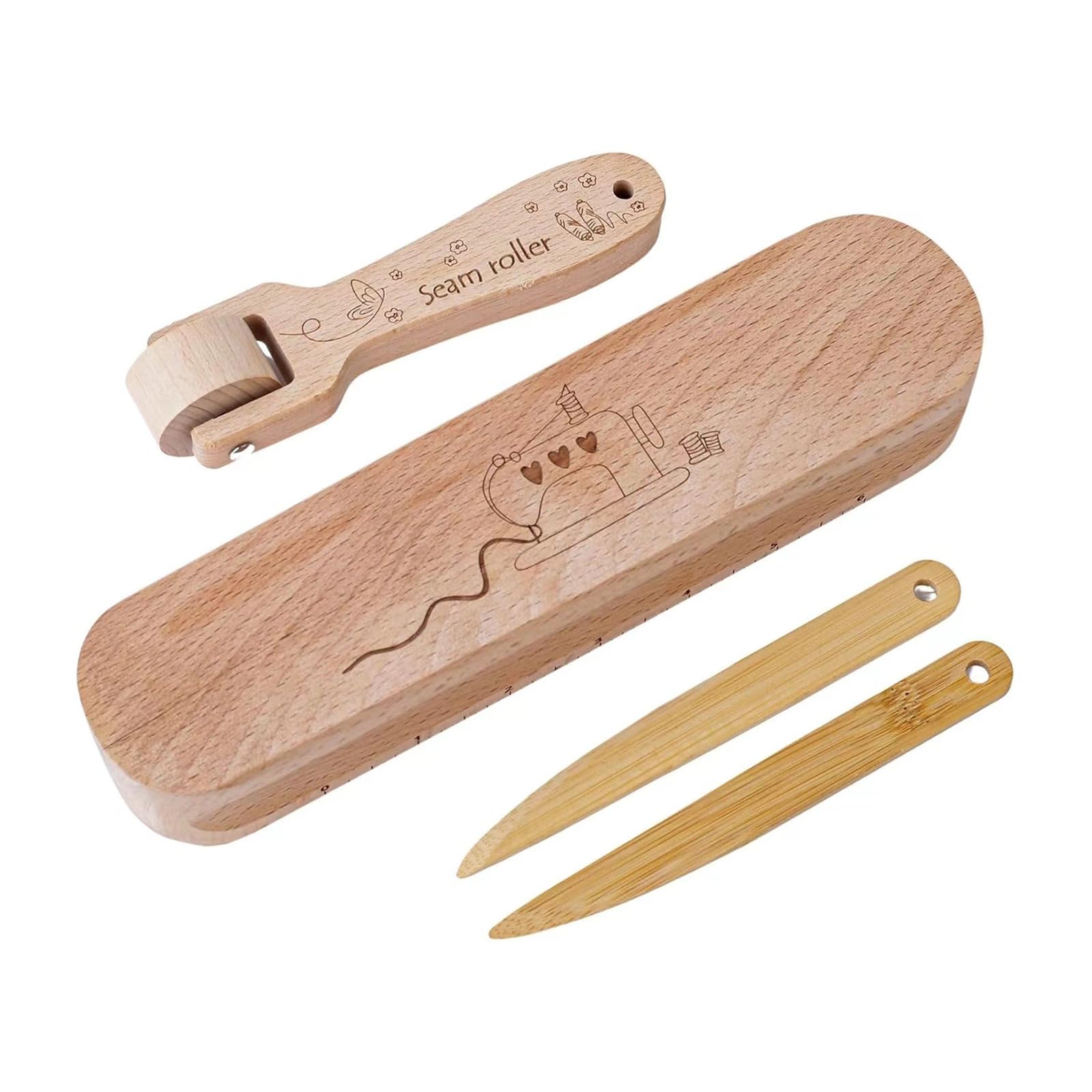 Tsophreniq Wood Tailors Clapper Set Bone Pen Seam Presser Tool Practical Roller Sewing for Sewing Quilting Wood Presser Tailors Clapper Bone Pen Roller