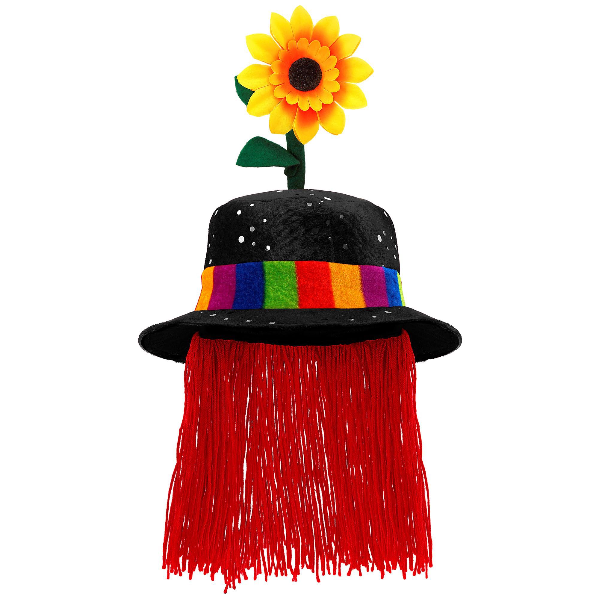 W WIDMANN MILANO Party Fashion - Clown hat with hair and sunflower, circus clown, comedian, joker, fabric hat