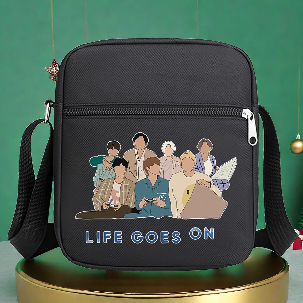K-pop Merch Crossbody Bags jimin suage jungkook V Jhope jin RM Bag Korean Merchandise Life Goes On Messenger for Women Men Crossbody Purse with Zipped Pockets Handbag Shoulder Bag