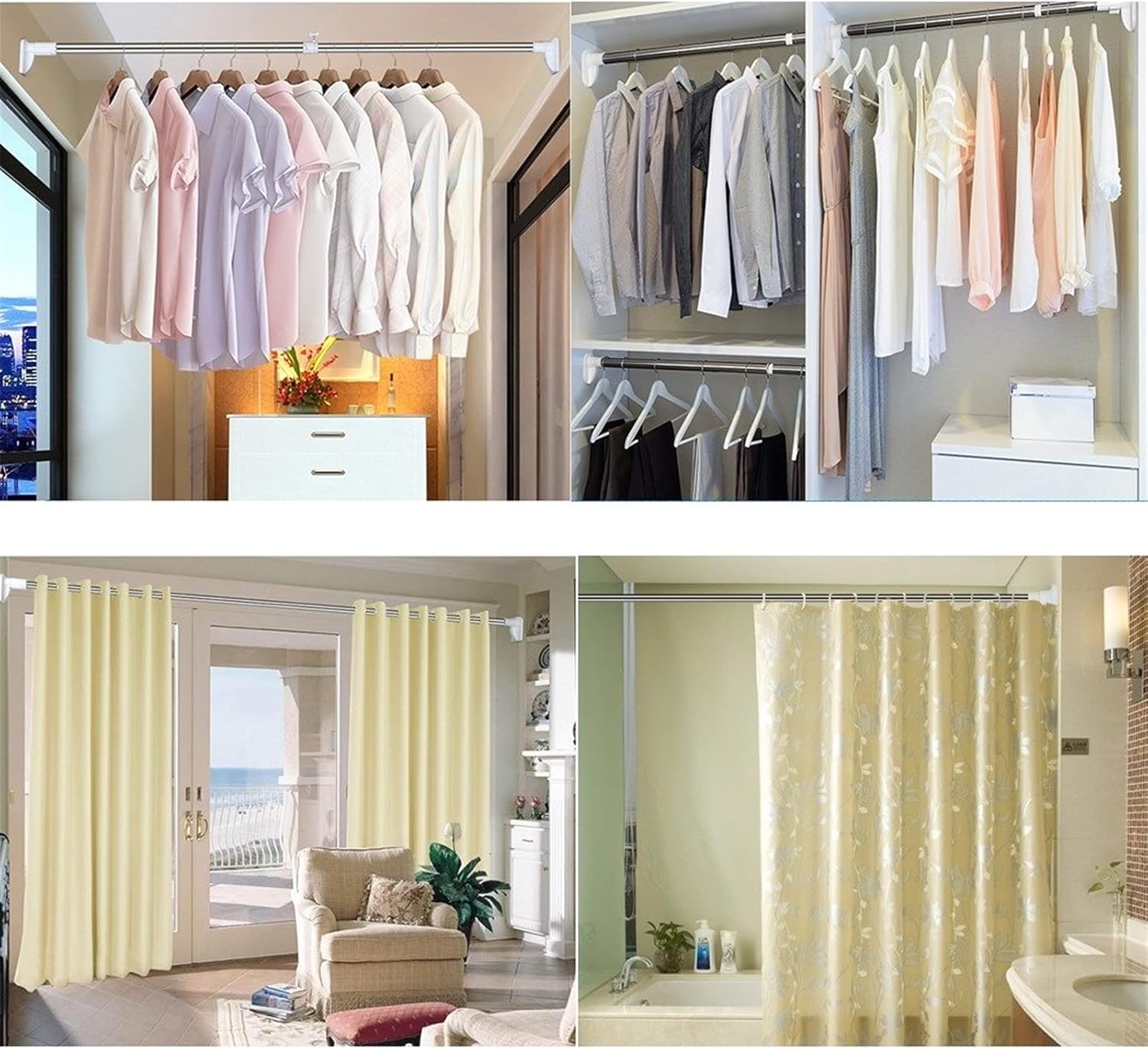 Punch-Free Telescopic Rod, Curtain Rod, Shower Curtain Rod, Wardrobe Pole, Bathroom Bathroom Shower Curtain Rod Curtain Track, 90~160CM