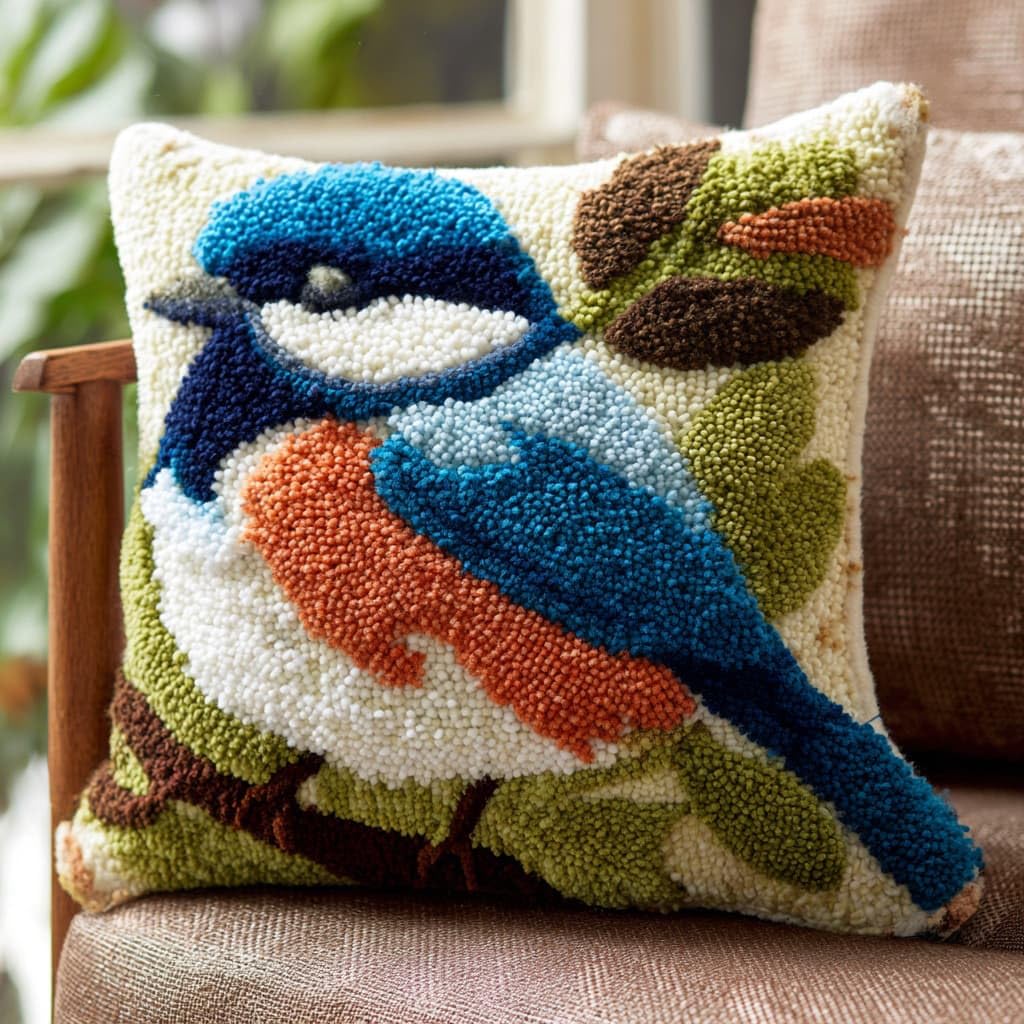 WallustrioaW Latch Hook Pillowcase Embroidery Kit,Animals Birds