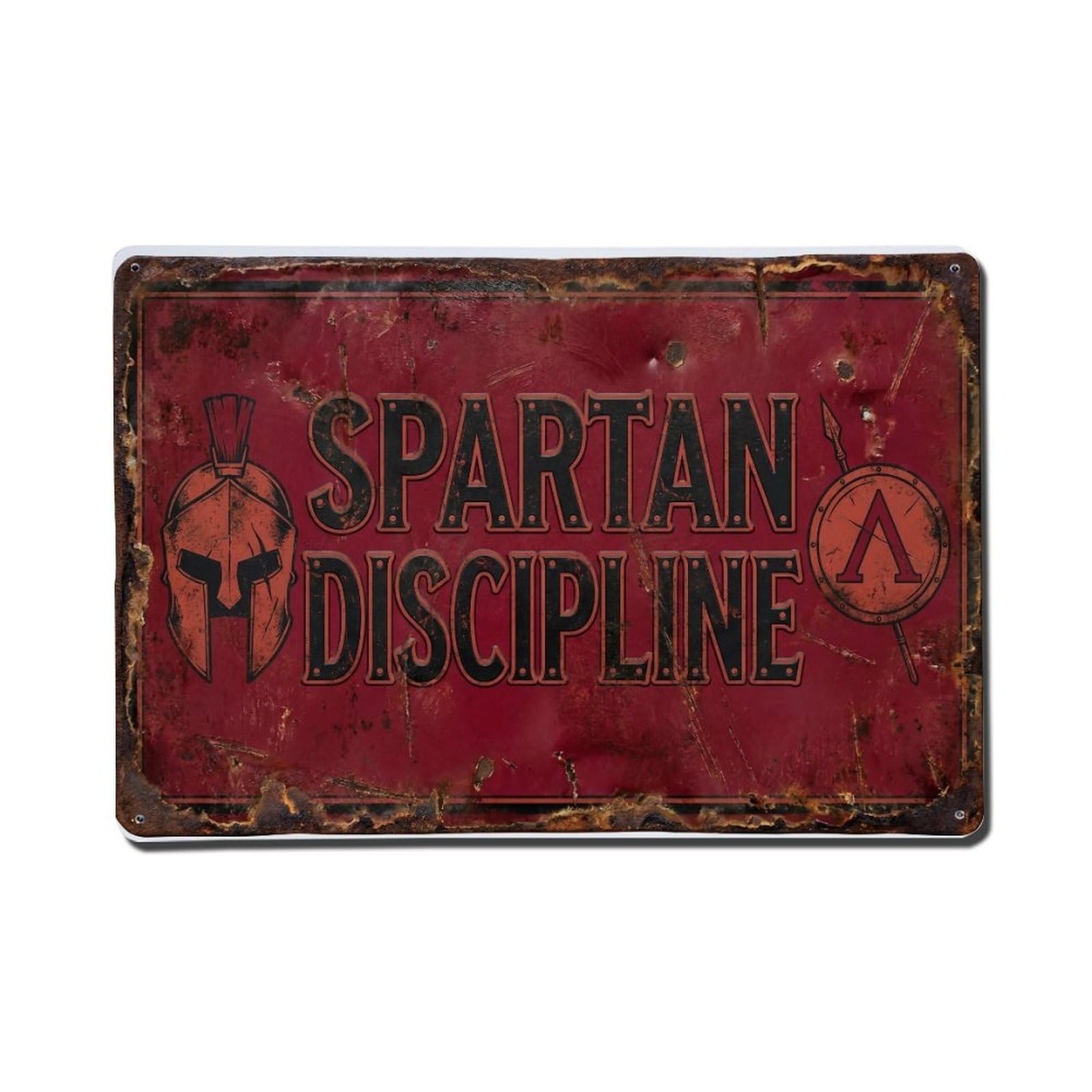 Spartan Discipline Warrior Retro Motivational Slogans Metal Tin Sign Plaque Wall Decor for Cafe, Club Bar, Office, Home Garden Metal Poster 8x12Inch