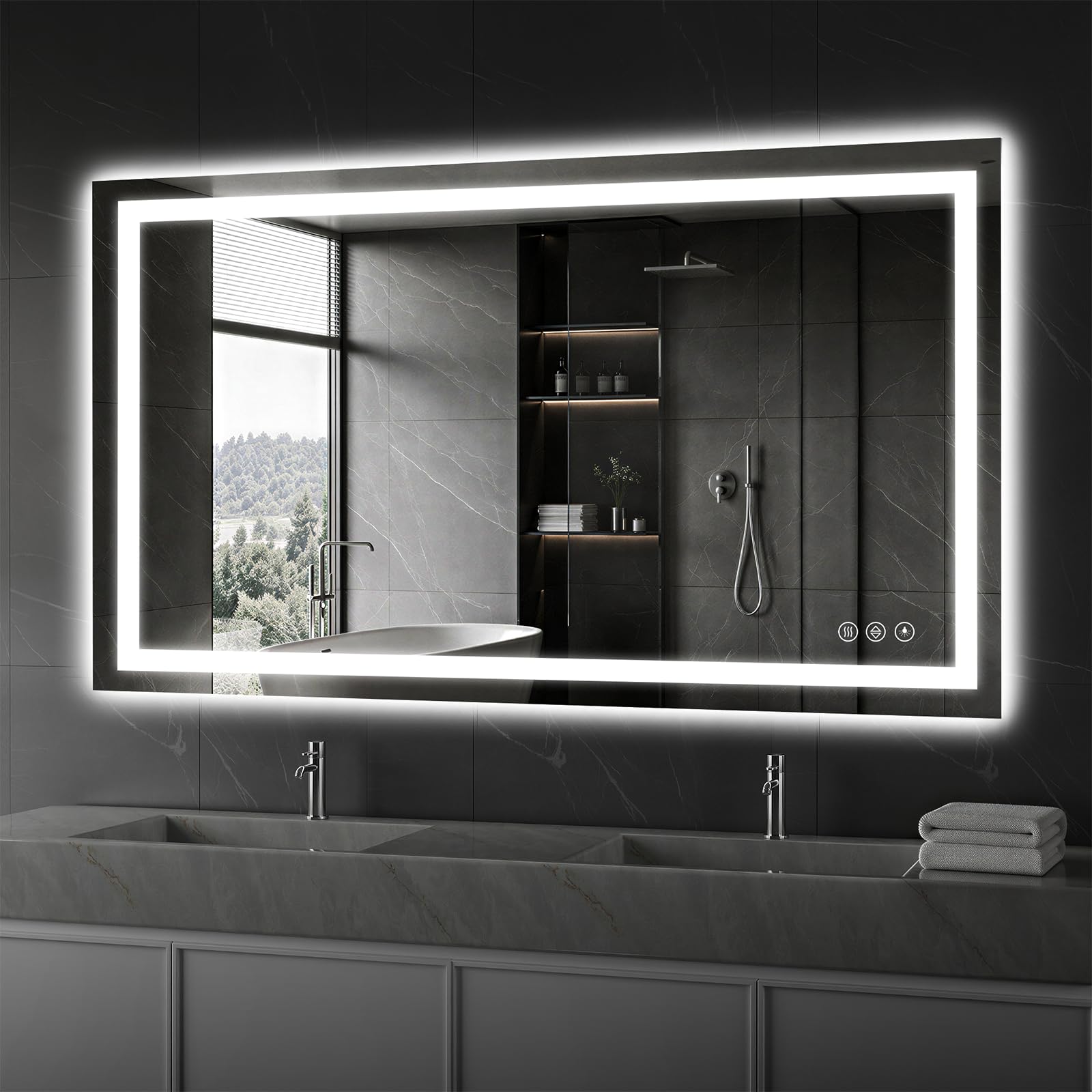 Koonmi 48x32 LED Bathroom Mirror, Shatterproof Mirror with Light