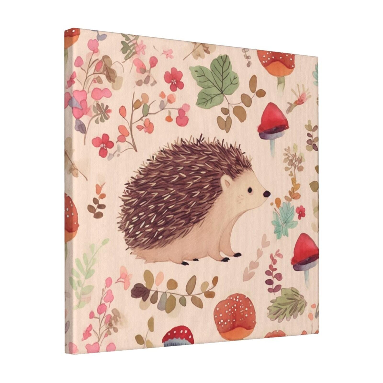 KLOPH Lovely Hedgehog Canvas Wall Art for Living Room 16"x16" Modern Artwork Painting for Bathroom Hanging Canvas Prints Aesthetic Wallart for Bedroom Kitchen Office Wall Decor