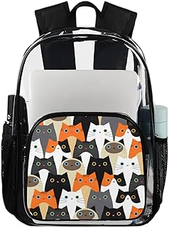 Mochila transparente para gatos fofos, mochila transparente impermeável de gatinho de desenho animado mochila transparente de PVC com alça de ombro reforçada para escola, trabalho, viagens, Multicor