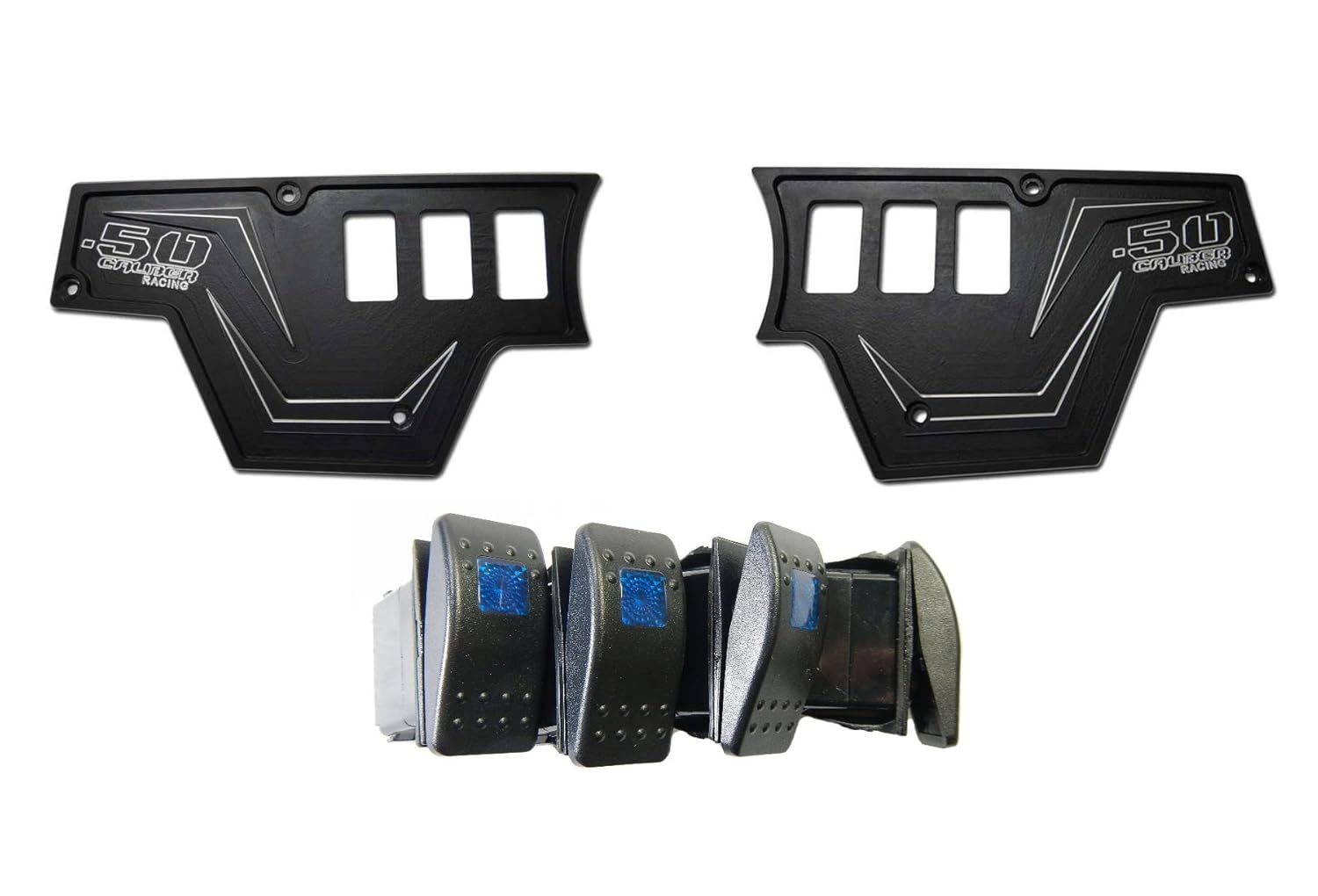 50 Caliber Racing Custom 2 Piece 6 Hole Billet Dash Panel Combo Including On/Off 4 Rocker Switches - Black Powdercoat - Compatible with Polaris RZR XP1000 S 1000 900 with Speedometer Dash [5357A2]