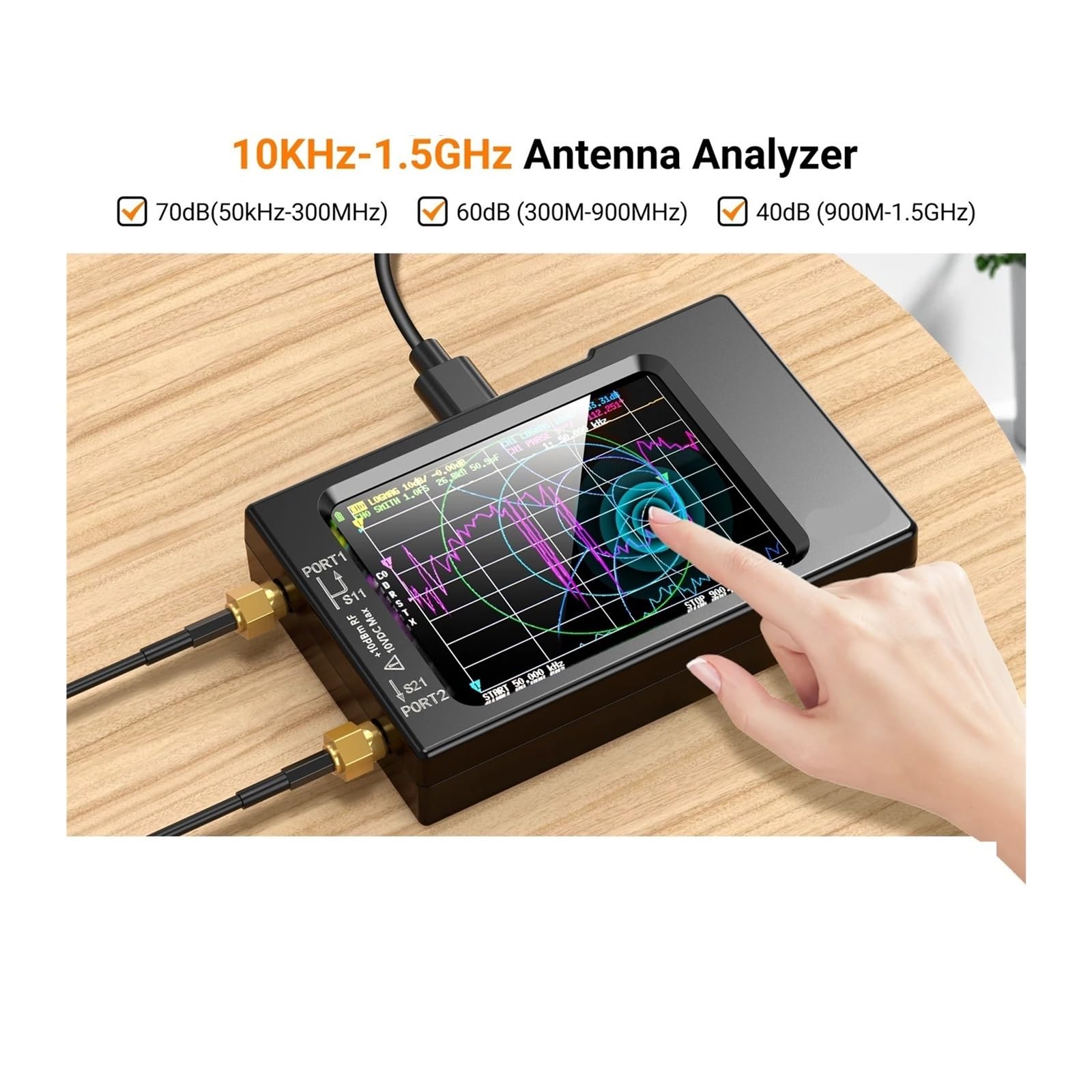 Antennenanalysator, Vector Network Antennenanalysator 10 kHz-1,5 GHz MF HF VHF UHF mit Shell SD-Kartensteckplatz unterstützt 32G Digital VNA-H Tester,für die Netzwerkkabeldiagnose