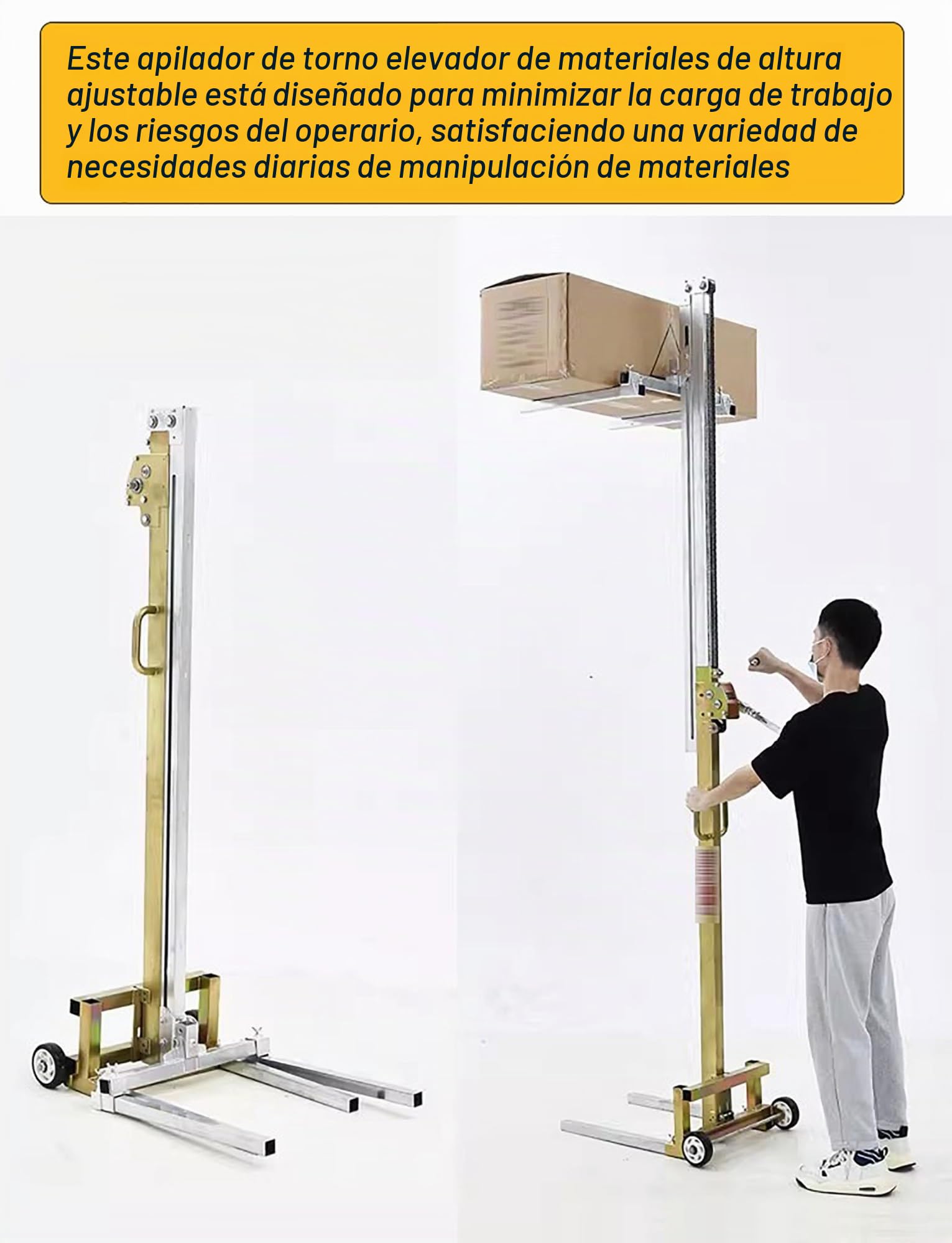 Apilador manual - Carretilla elevadora de acero galvanizado for garaje y almacén, capacidad de 80 kg, carretilla elevadora de manivela de alta resistencia