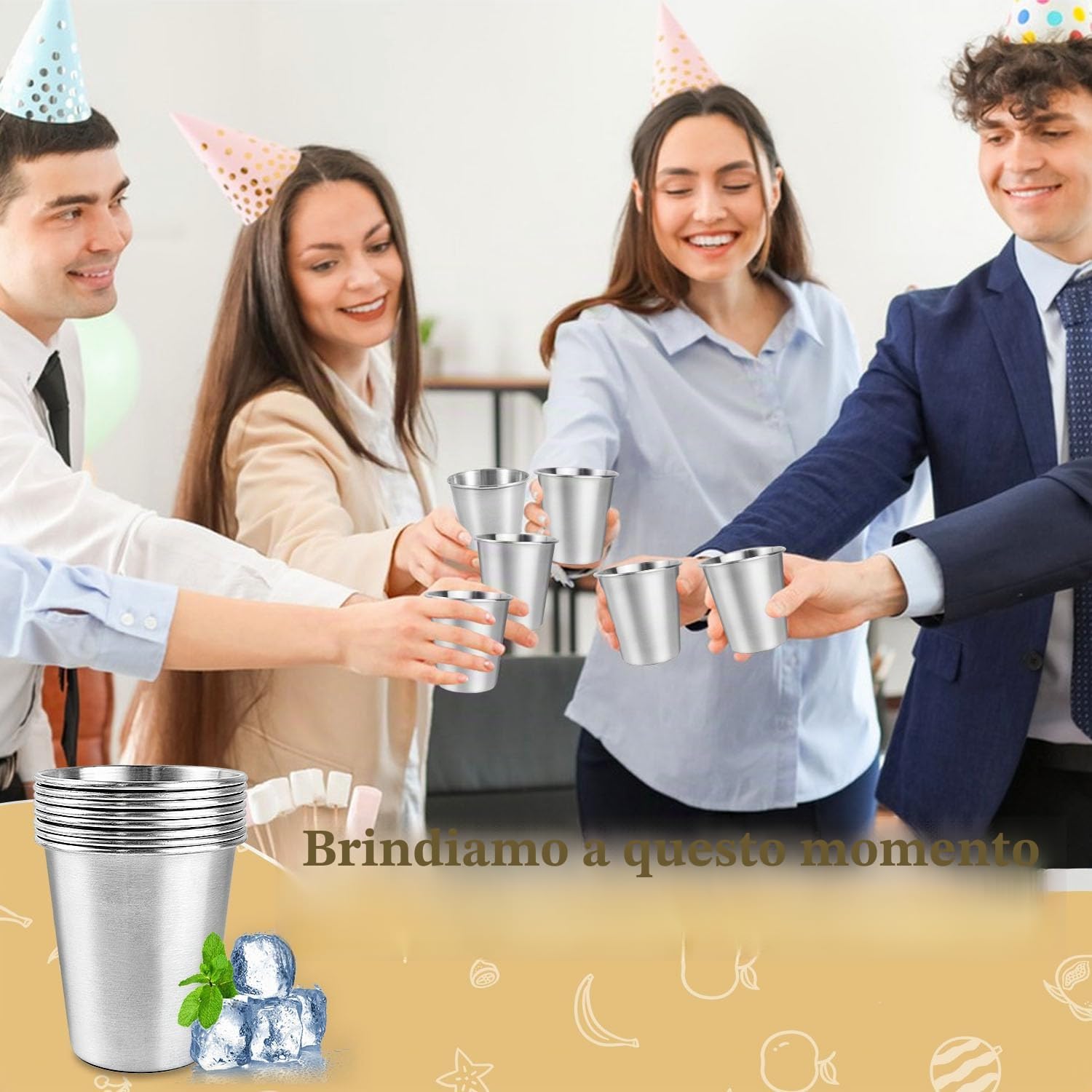 Bicchiere Acciaio Inox, 8 Pezzi 260 ml Bicchieri Infrangibili, Bicchieri da Viaggio, Tazza Campeggio, Riutilizzabile Bicchieri in Acciaio Inox Adatto per Famiglia, Picnic, Viaggi, Barbecue