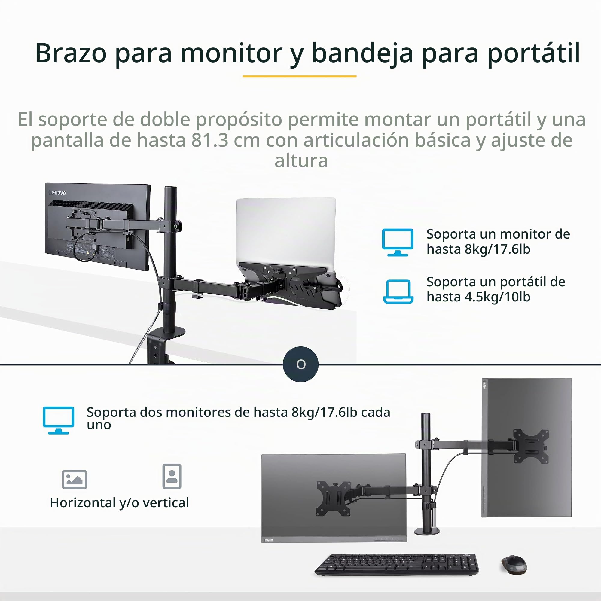 StarTech Brazo Monitor 32in Bandeja Portátil 4,5kg (A2-Laptop-Desk-Mount)