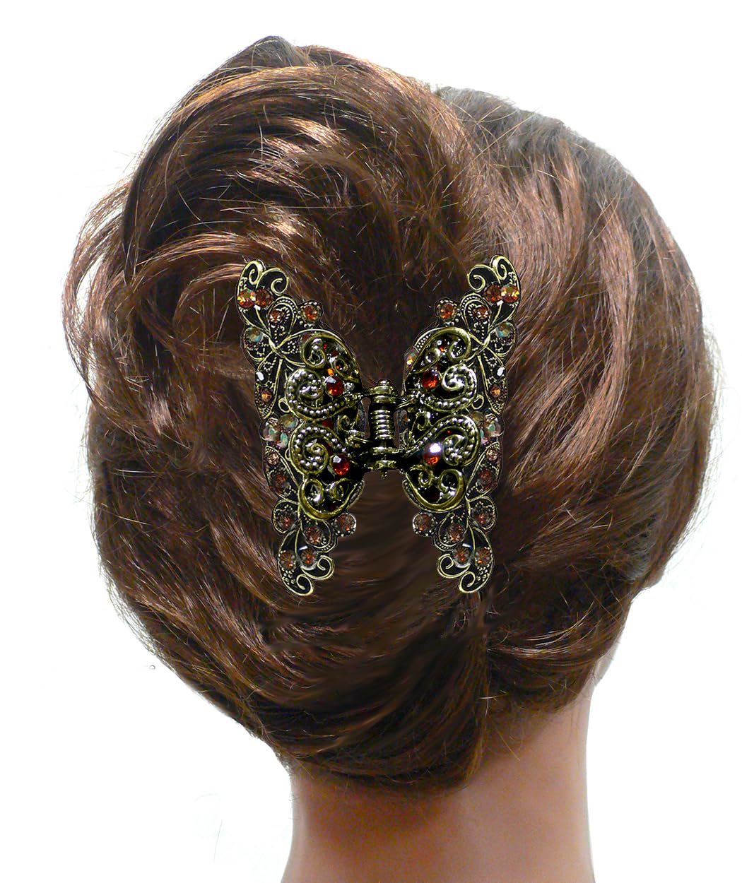 Jaw Clip Metal Hair Claw Antique Gold Plating RW86410-6132 topaz