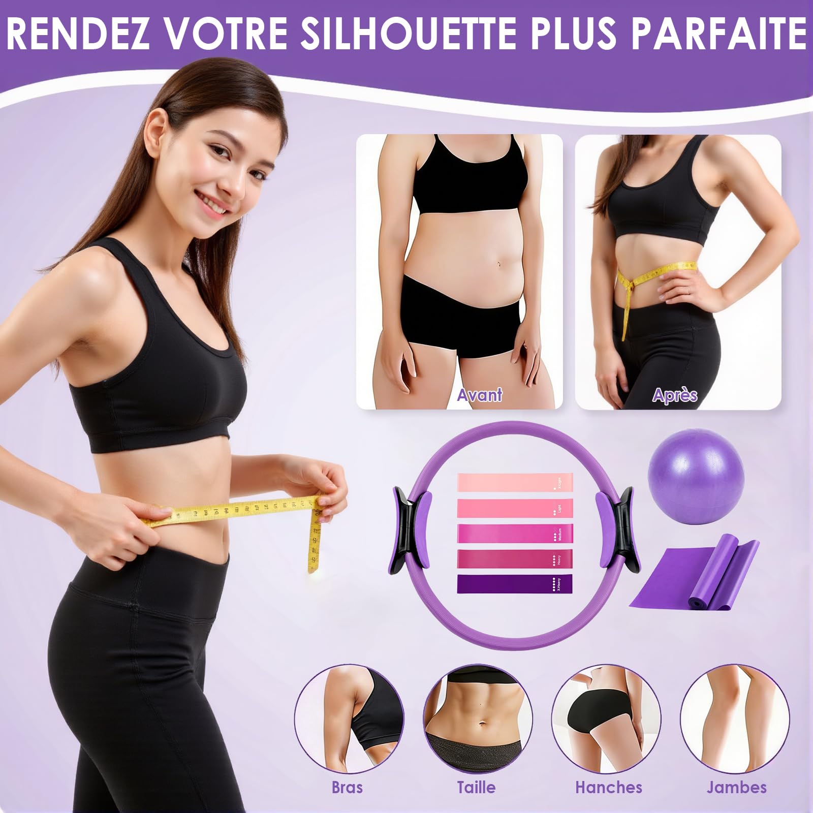 SCANTEE Lot de 13 anneaux de pilates pour fitness - Violet - Plastique - 35 x 35 cm - Avec anneau d'exercice pour l'entraînement et le sport - Fille