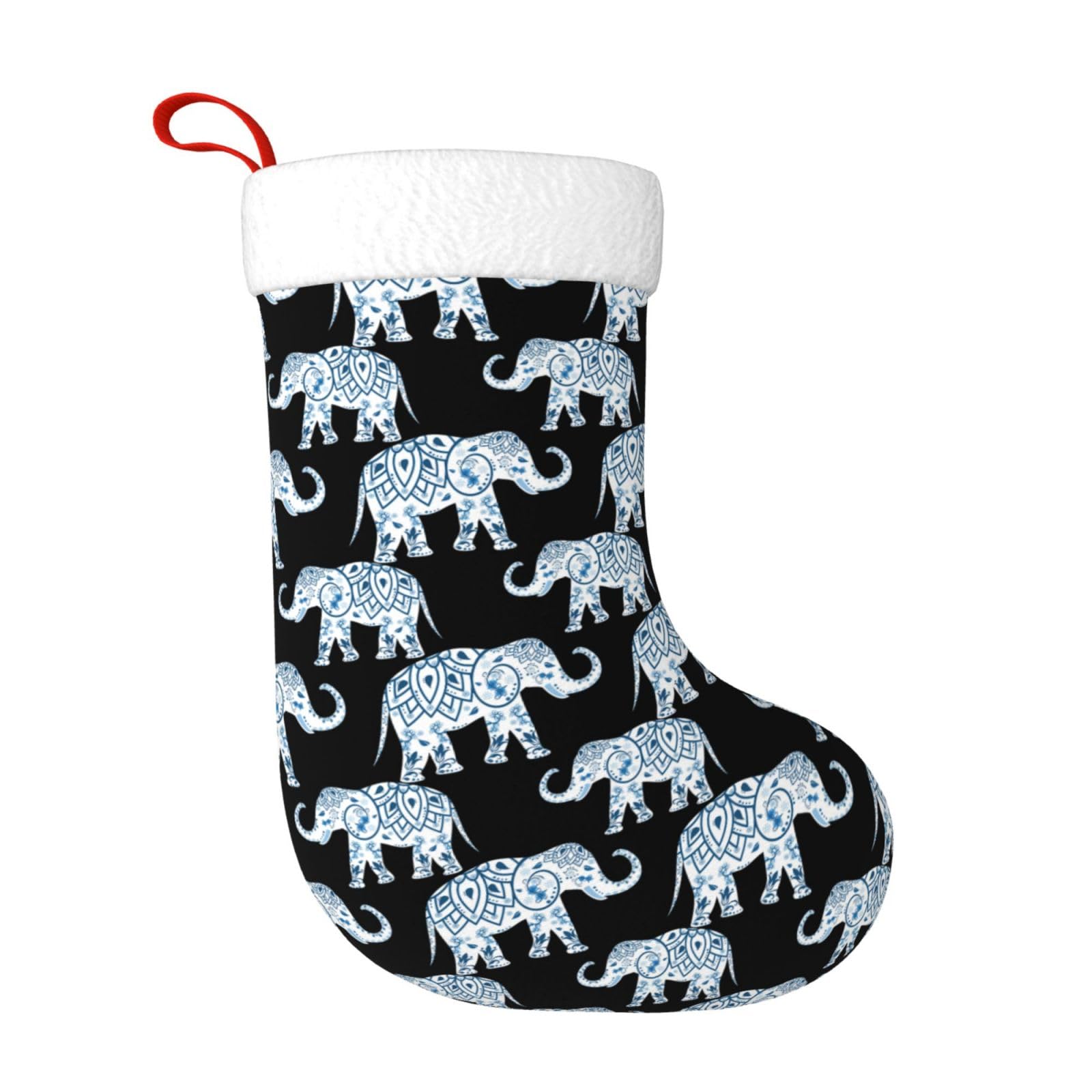 HAHAFU Elephant Christmas Stocking Large Personalized Print Fluffy Hanging Socks For Christmas Decorations