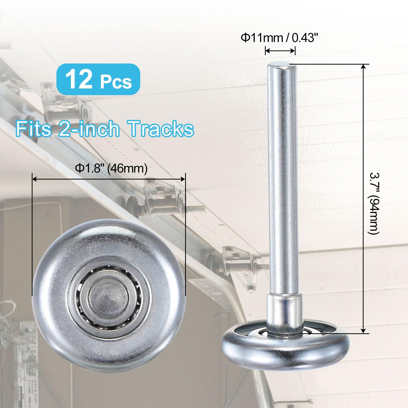 QUARKZMAN 12pz Rulli per Porte da Garage in Acciaio da 1.8" per Binario da 2", Ruote a Rulli da 3.7" con Cuscinetto di Precisione a 10 Sfere, Tonalità Argento