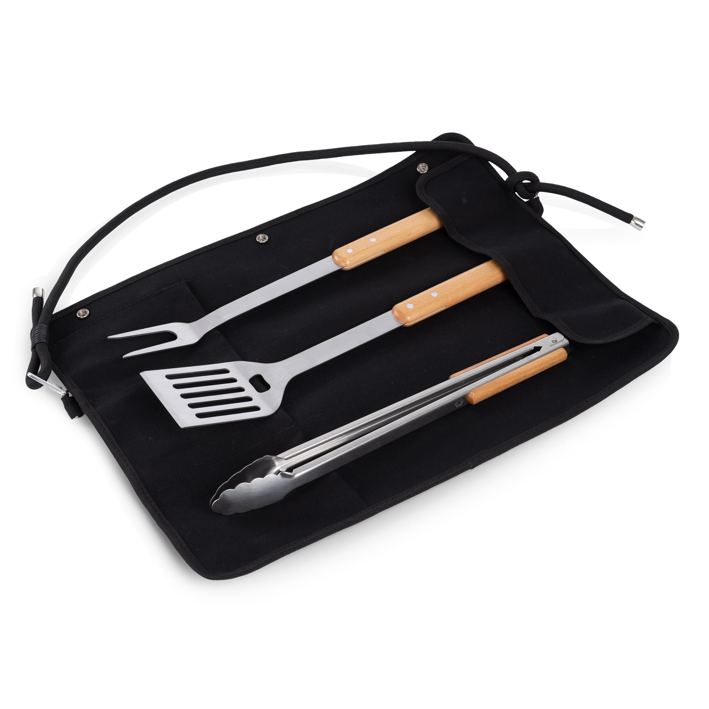 Picnic TIME NFL Carolina Panthers BBQ Roll Up Set di 3 pezzi, accessori per barbecue con strumenti per griglia in legno di faggio, accessori per griglia per barbecue, set per barbecue con borsa in