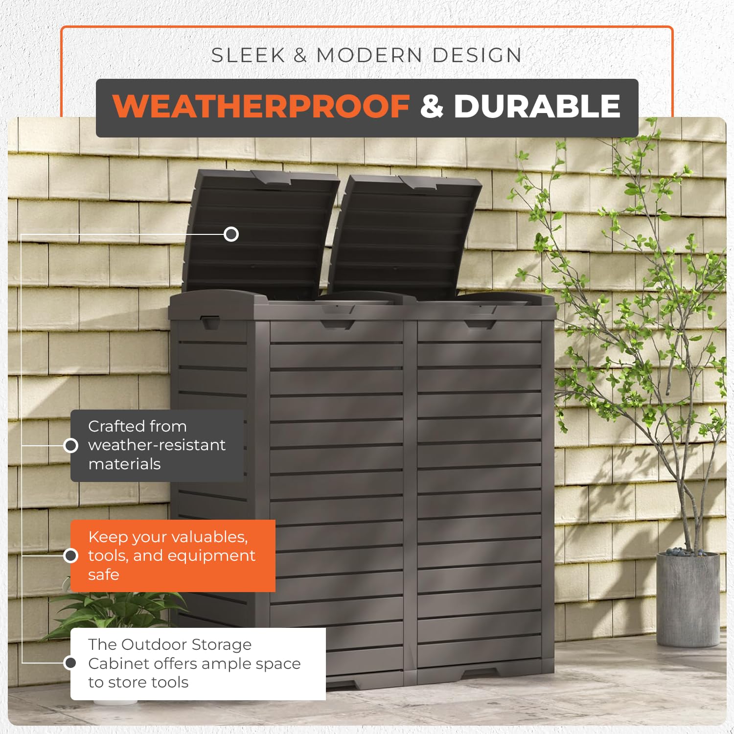 Große Aufbewahrungsbox für den Außenbereich mit abschließbarem Deckel – wetterbeständiges Harz oder Polypropylen – 118 l bis 880 l – wasserdichte Deckbox für Terrasse, Garten, Garage