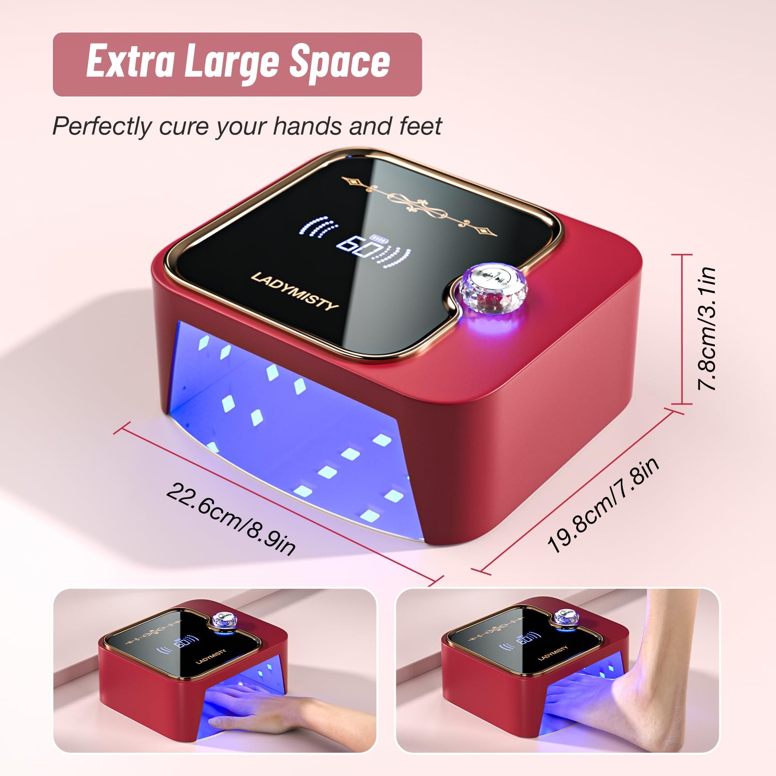 LadyMisty Red 268W Cordless UV LED Nail Lamp with LCD Display